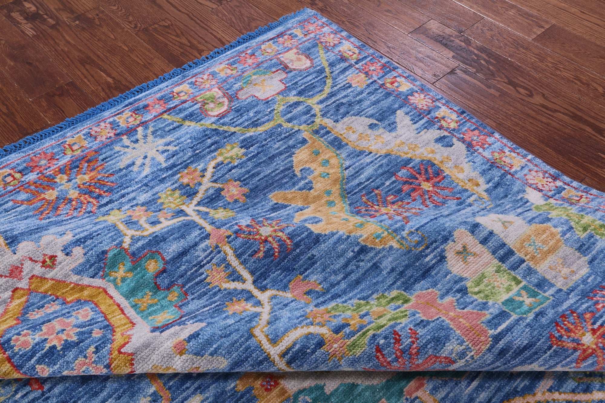 Blue Persian Fine Serapi Hand Knotted Wool Rug - 7' 11" X 10' 1" - Golden Nile