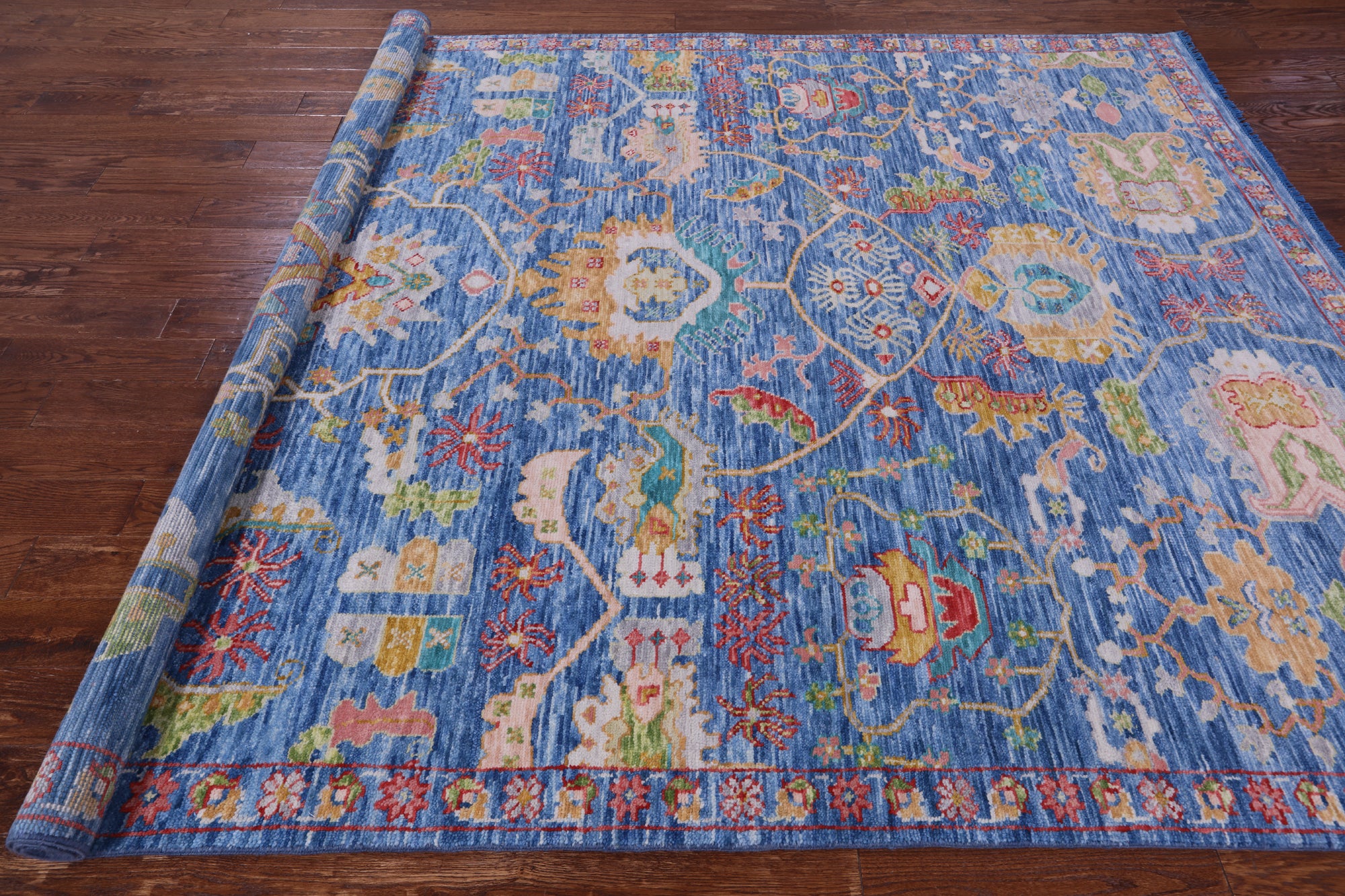 Blue Persian Fine Serapi Hand Knotted Wool Rug - 7' 11" X 10' 1" - Golden Nile