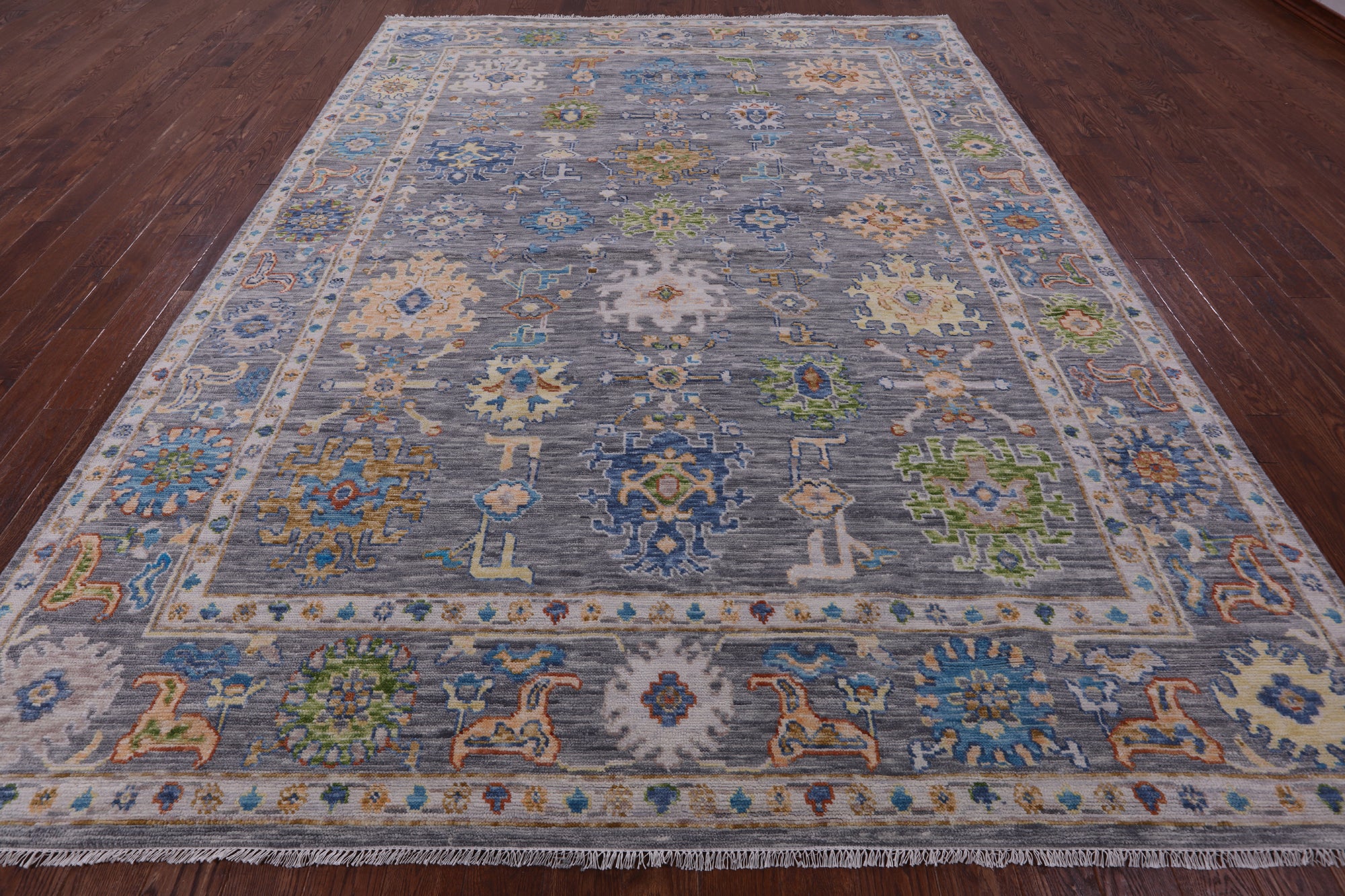 Grey Turkish Oushak Hand Knotted Wool Rug - 9' 3" X 12' 3" - Golden Nile