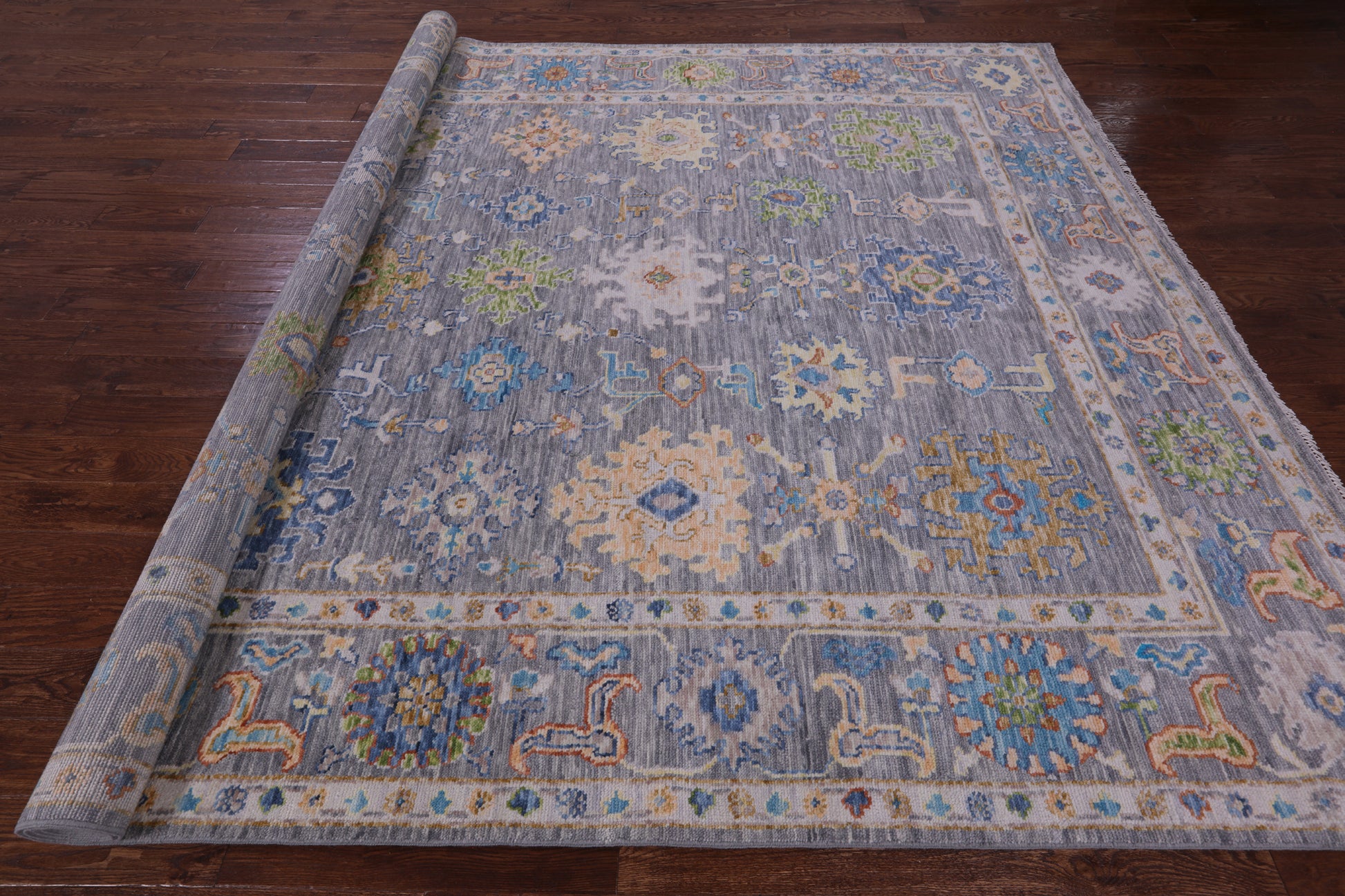 Grey Turkish Oushak Hand Knotted Wool Rug - 9' 3" X 12' 3" - Golden Nile