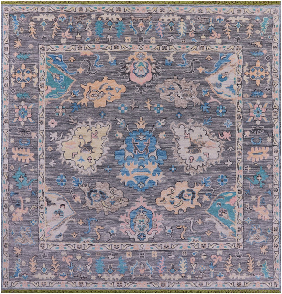 Grey Square Turkish Oushak Hand Knotted Wool Rug - 7' 11" X 8' 1" - Golden Nile
