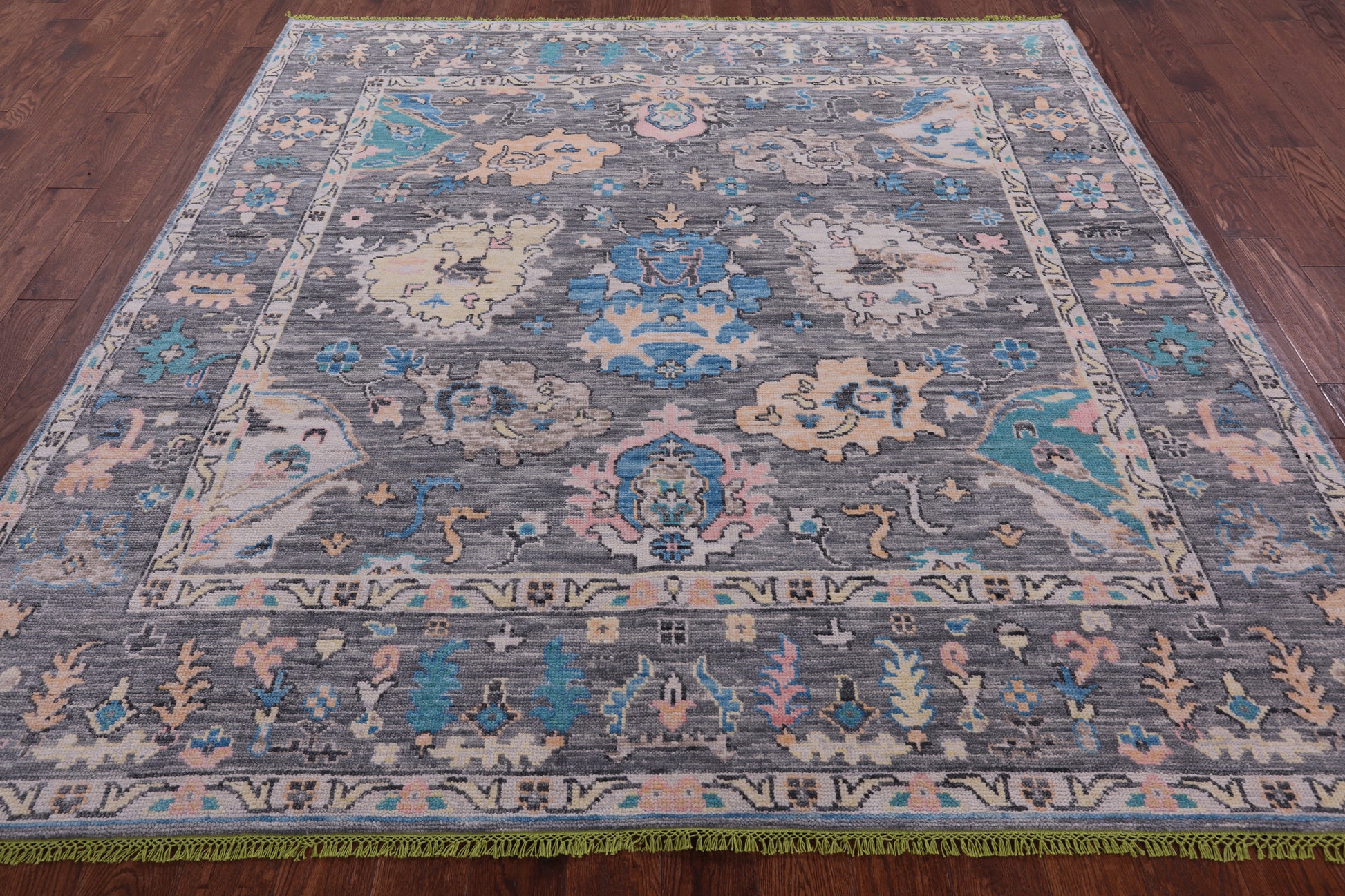 Grey Square Turkish Oushak Hand Knotted Wool Rug - 7' 11" X 8' 1" - Golden Nile