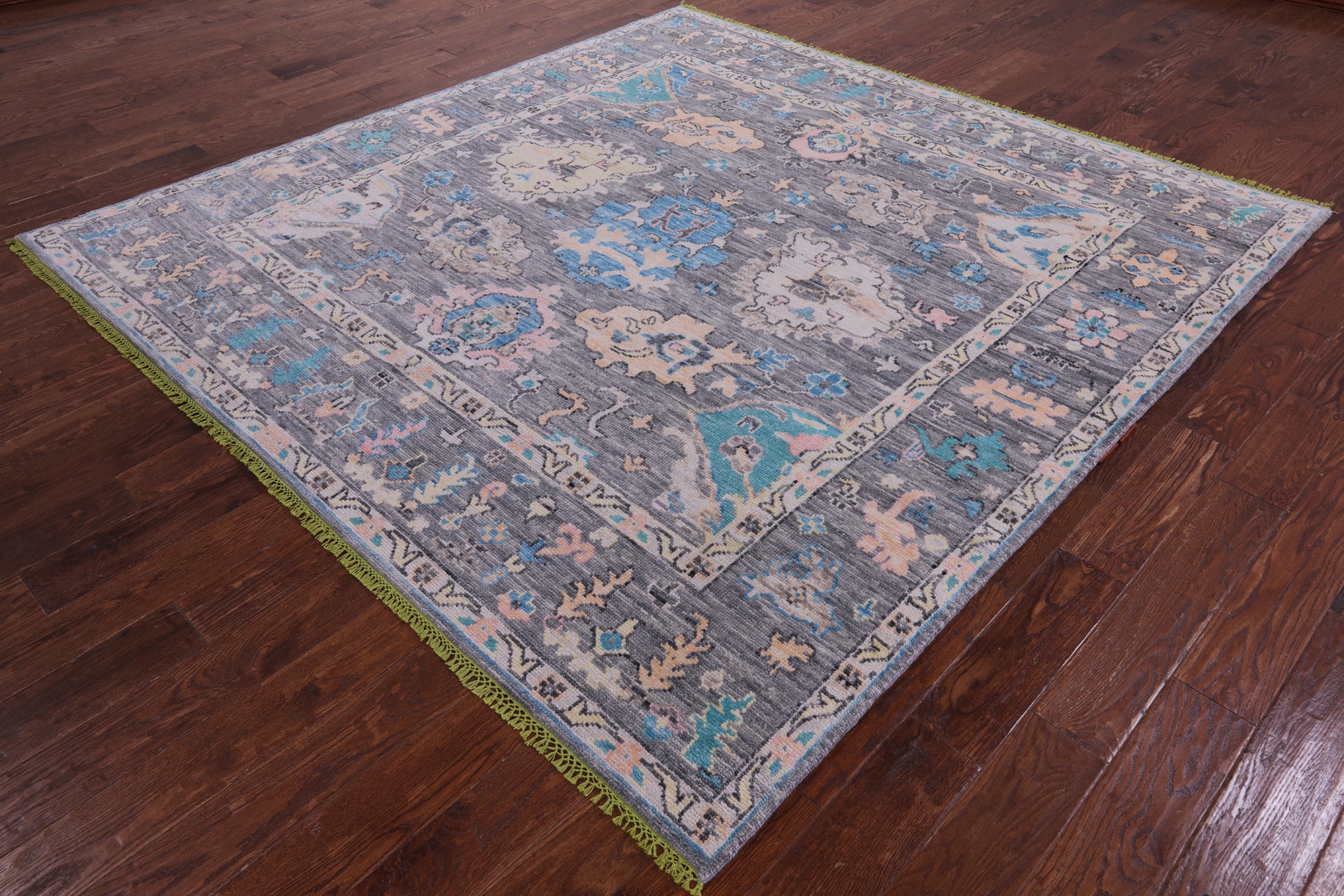 Grey Square Turkish Oushak Hand Knotted Wool Rug - 7' 11" X 8' 1" - Golden Nile