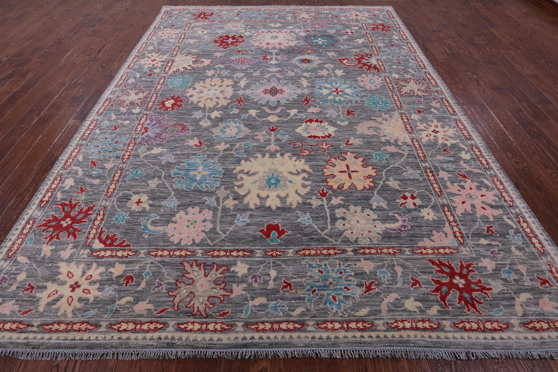 Grey Turkish Oushak Hand Knotted Wool Rug - 9' 0" X 12' 2" - Golden Nile