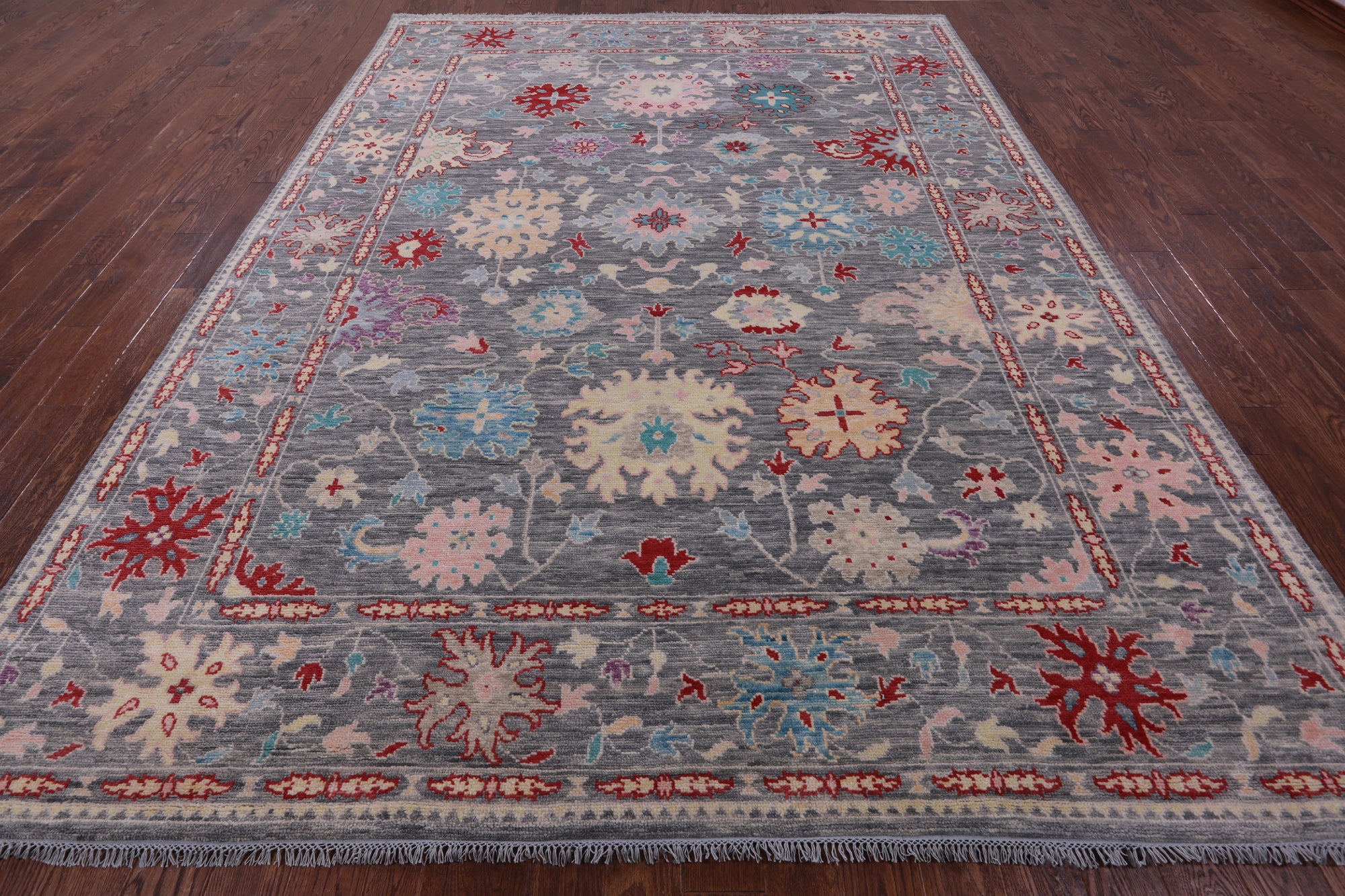Grey Turkish Oushak Hand Knotted Wool Rug - 9' 0" X 12' 2" - Golden Nile