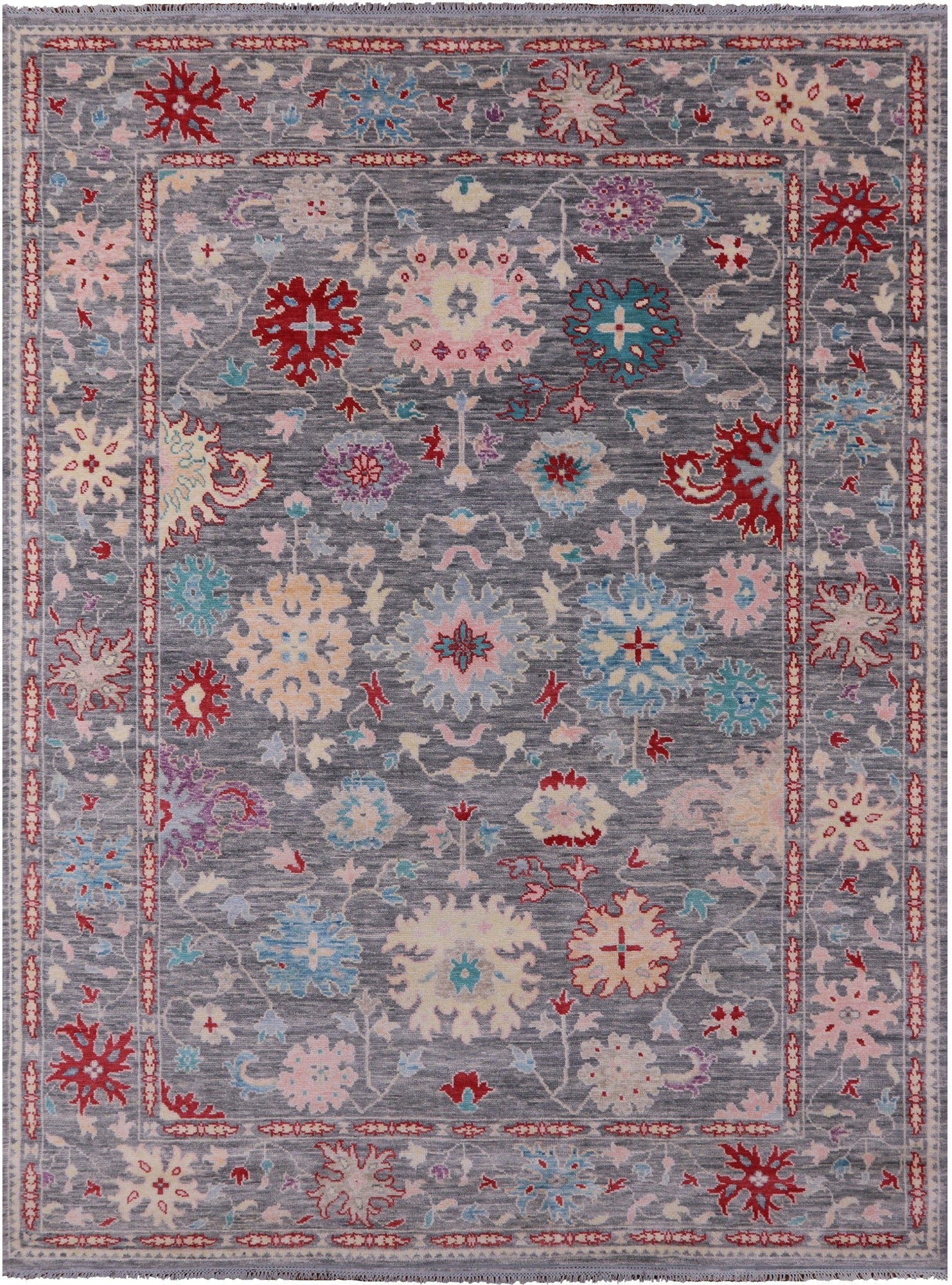 Grey Turkish Oushak Hand Knotted Wool Rug - 9' 0" X 12' 2" - Golden Nile