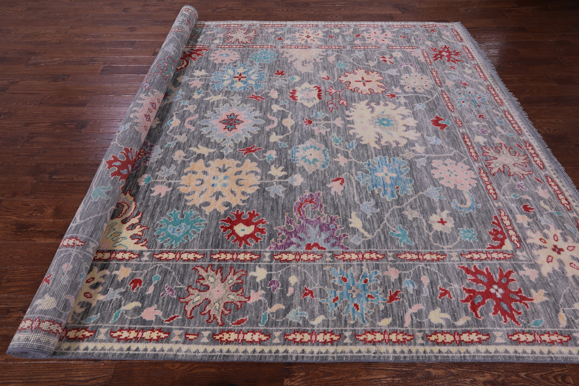 Grey Turkish Oushak Hand Knotted Wool Rug - 9' 0" X 12' 2" - Golden Nile