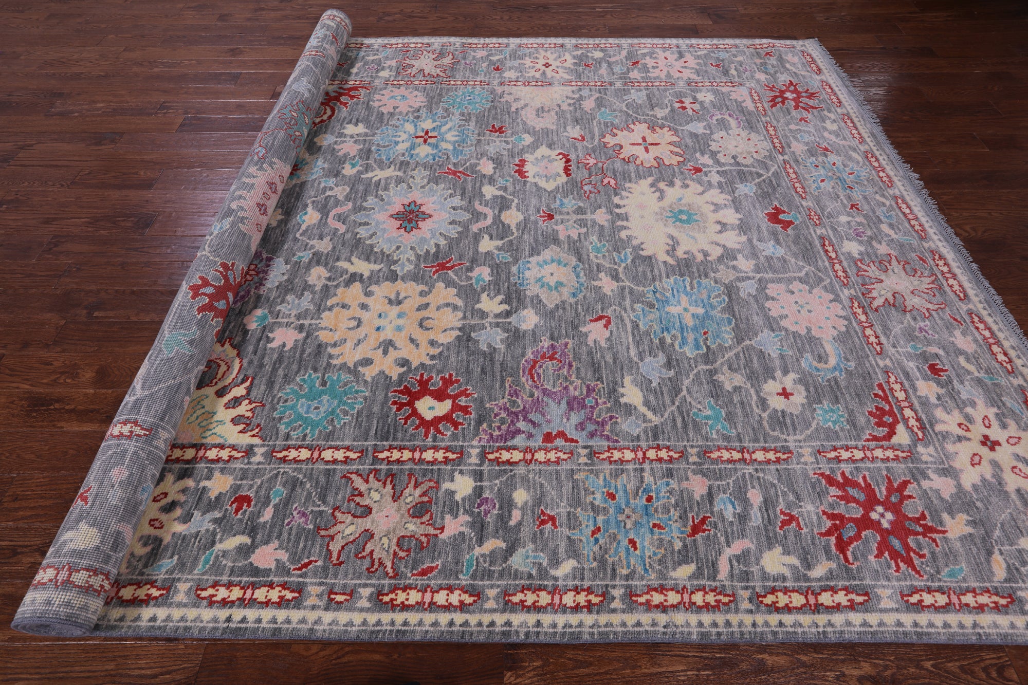 Grey Turkish Oushak Hand Knotted Wool Rug - 9' 0" X 12' 2" - Golden Nile