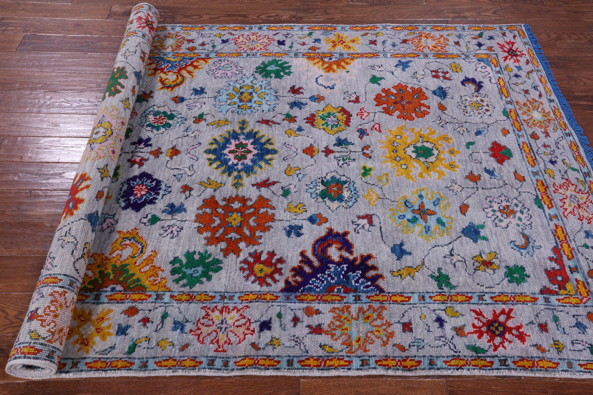 Grey Turkish Oushak Hand Knotted Wool Rug - 5' 3" X 7' 10" - Golden Nile