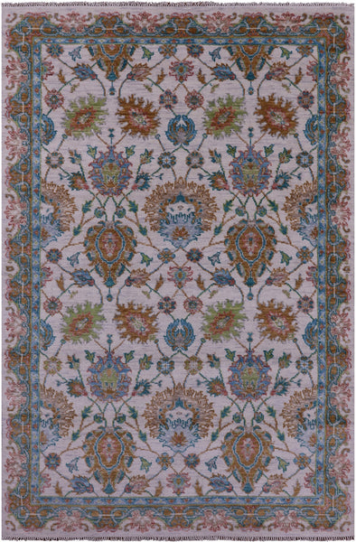 Ivory William Morris Hand Knotted Wool Rug - 6' 1" X 9' 3" - Golden Nile