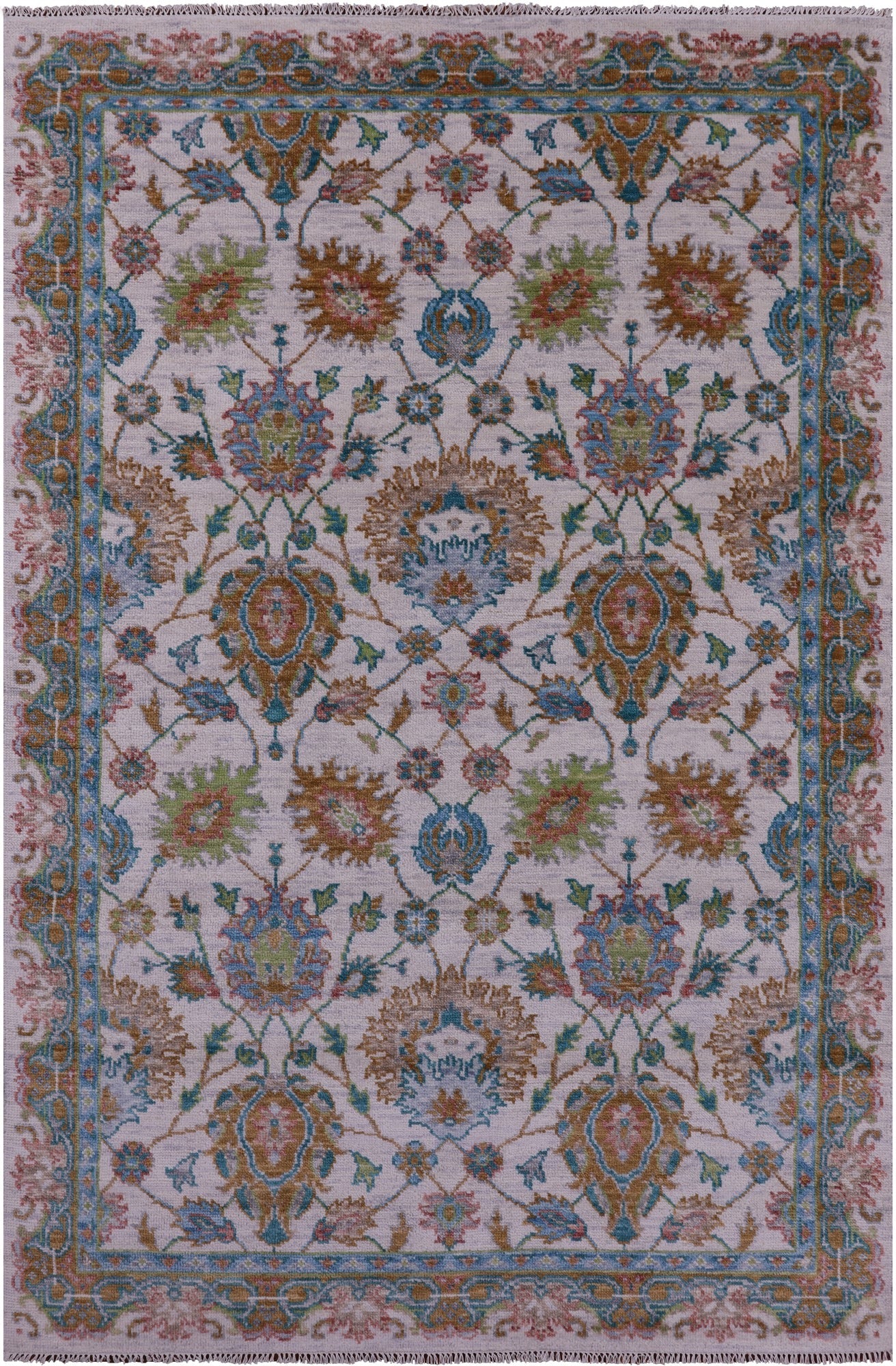 Ivory William Morris Hand Knotted Wool Rug - 6' 1" X 9' 3" - Golden Nile