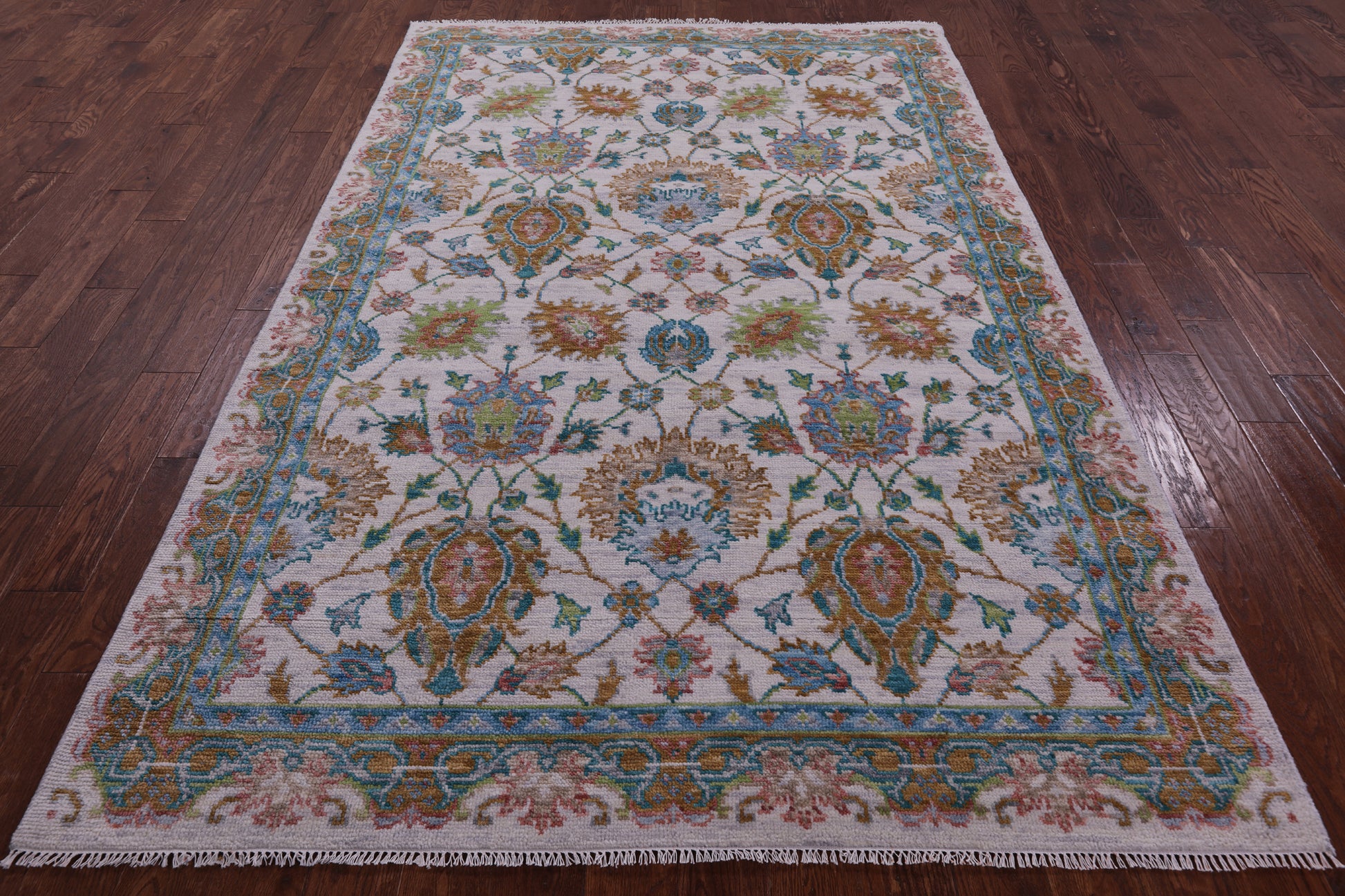Ivory William Morris Hand Knotted Wool Rug - 6' 1" X 9' 3" - Golden Nile