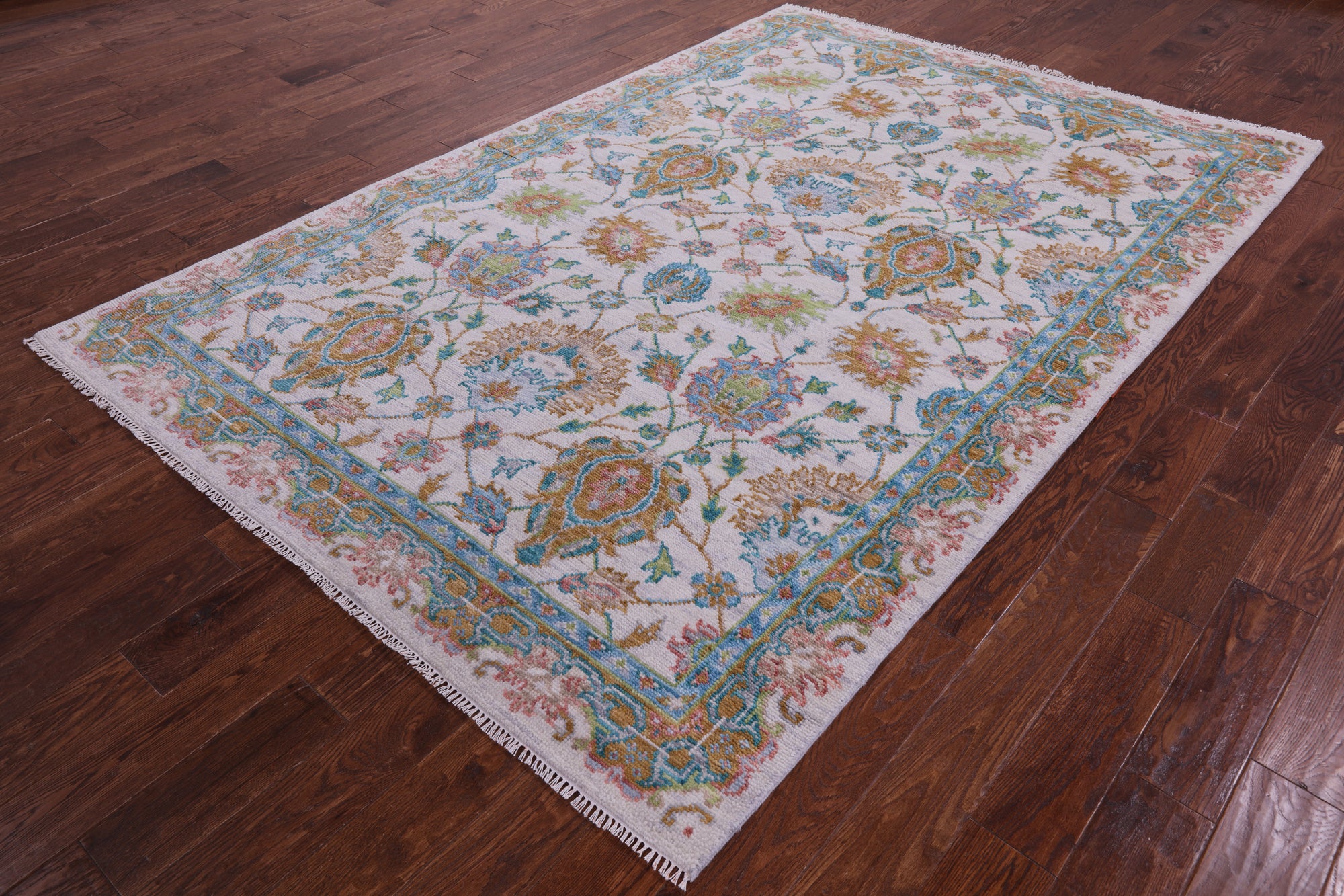 Ivory William Morris Hand Knotted Wool Rug - 6' 1" X 9' 3" - Golden Nile