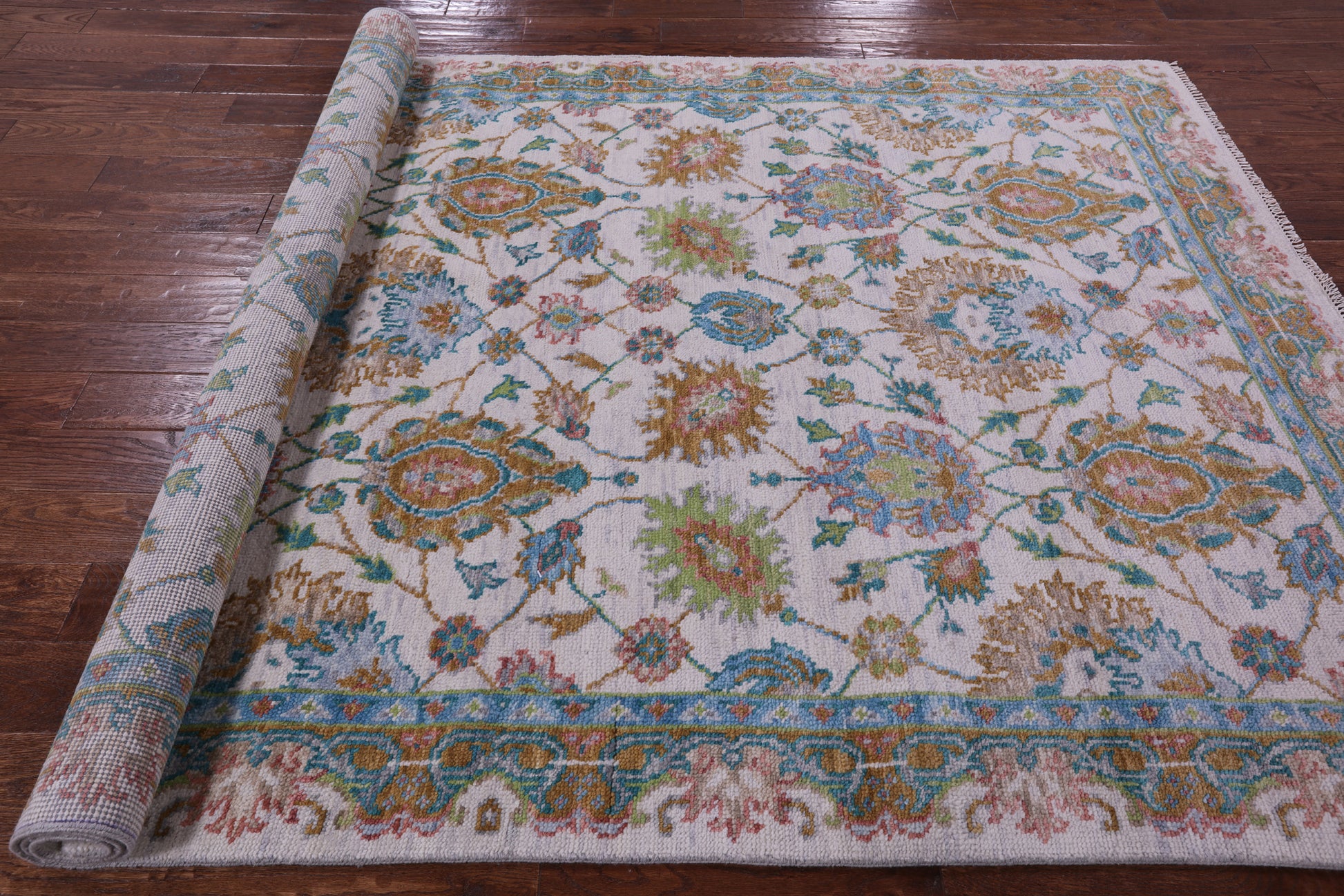 Ivory William Morris Hand Knotted Wool Rug - 6' 1" X 9' 3" - Golden Nile