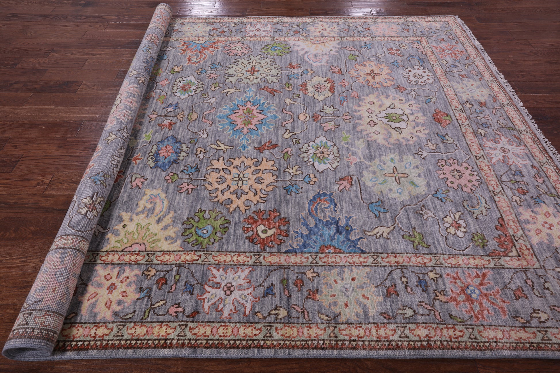 Grey Turkish Oushak Hand Knotted Wool Rug - 7' 11" X 9' 6" - Golden Nile