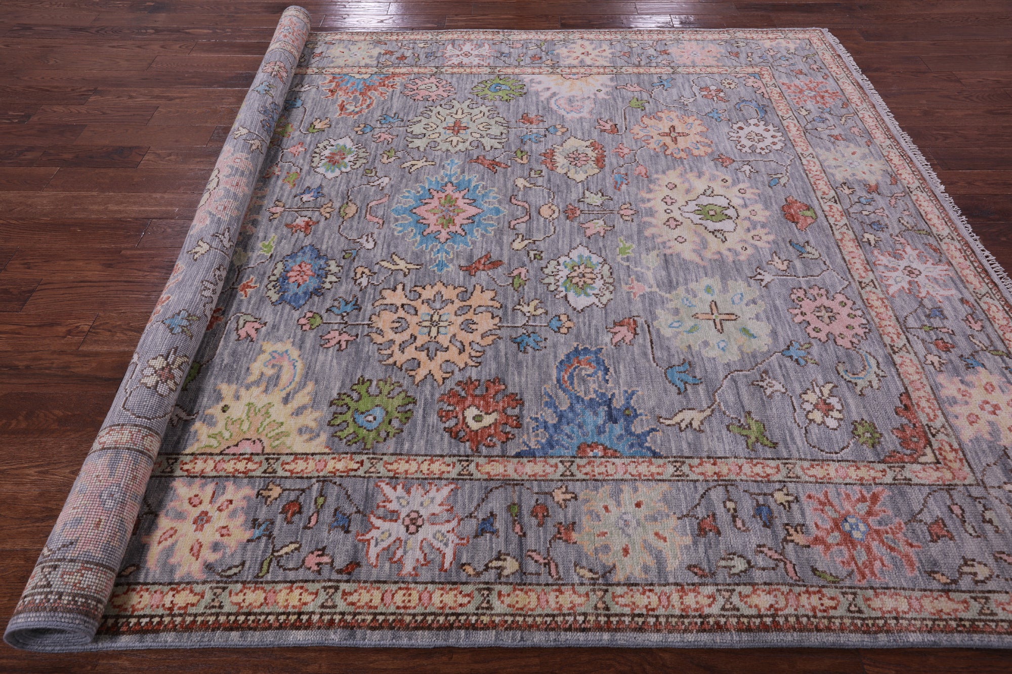 Grey Turkish Oushak Hand Knotted Wool Rug - 7' 11" X 9' 6" - Golden Nile