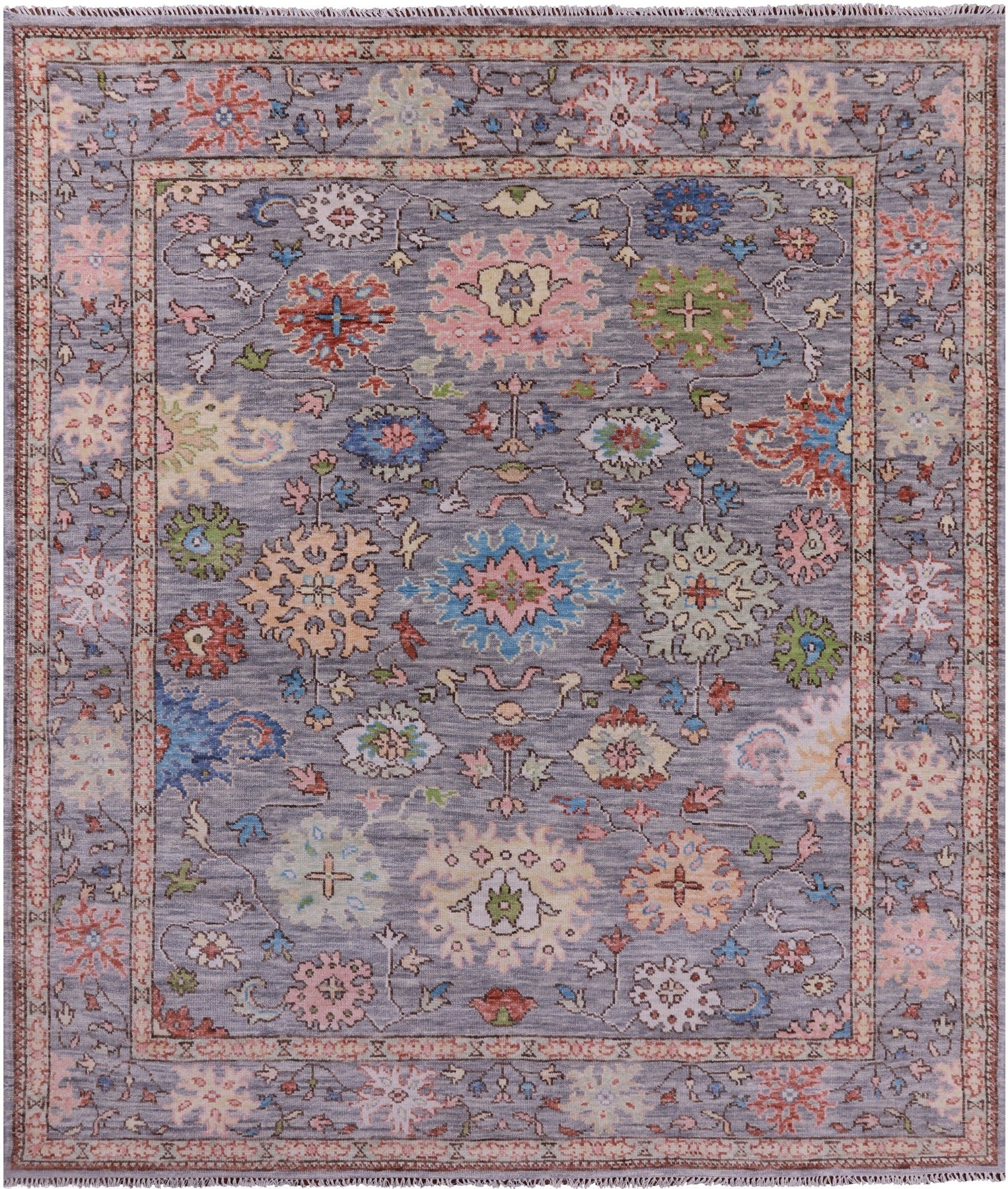 Grey Turkish Oushak Hand Knotted Wool Rug - 7' 11" X 9' 6" - Golden Nile