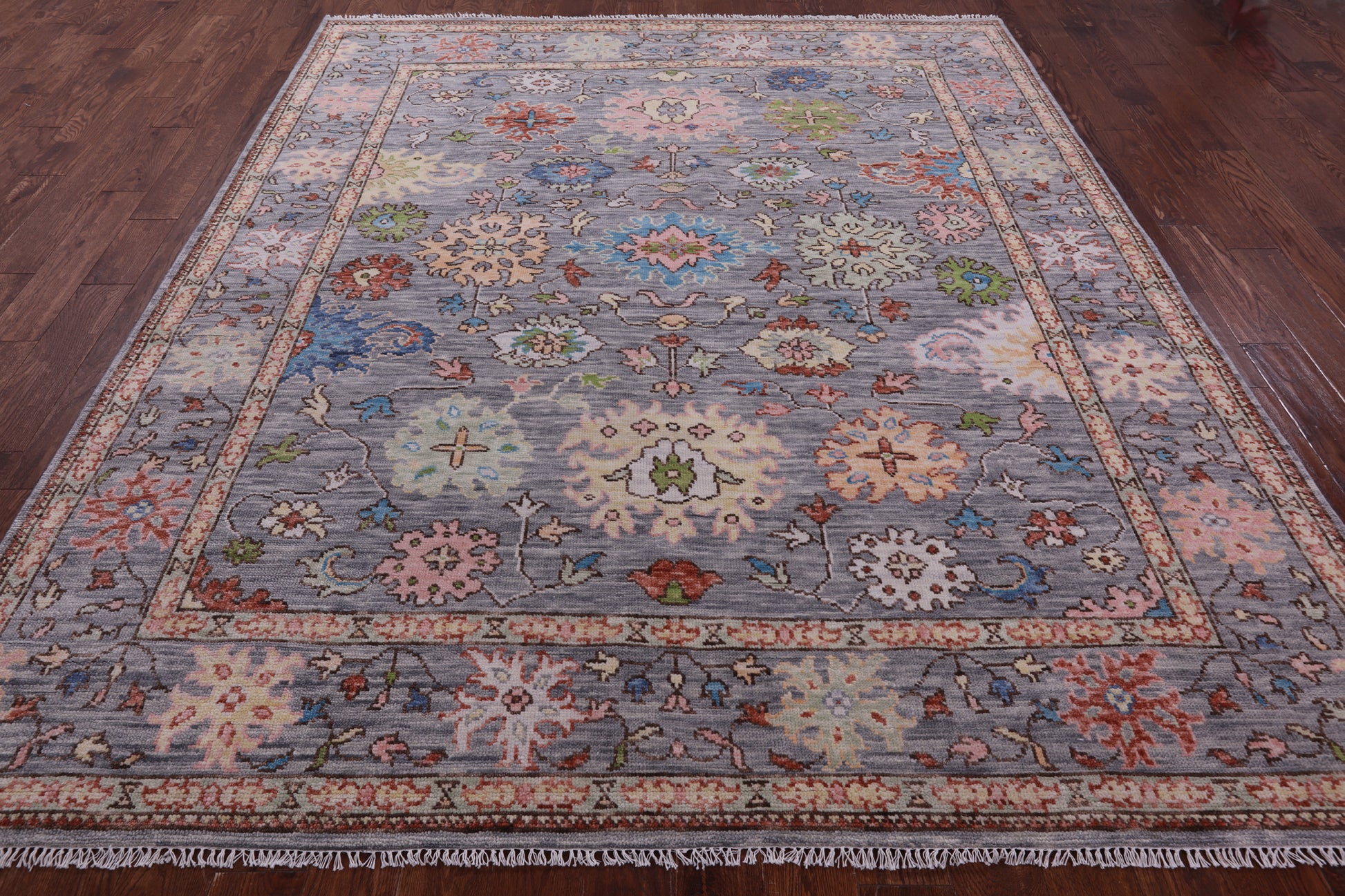 Grey Turkish Oushak Hand Knotted Wool Rug - 7' 11" X 9' 6" - Golden Nile
