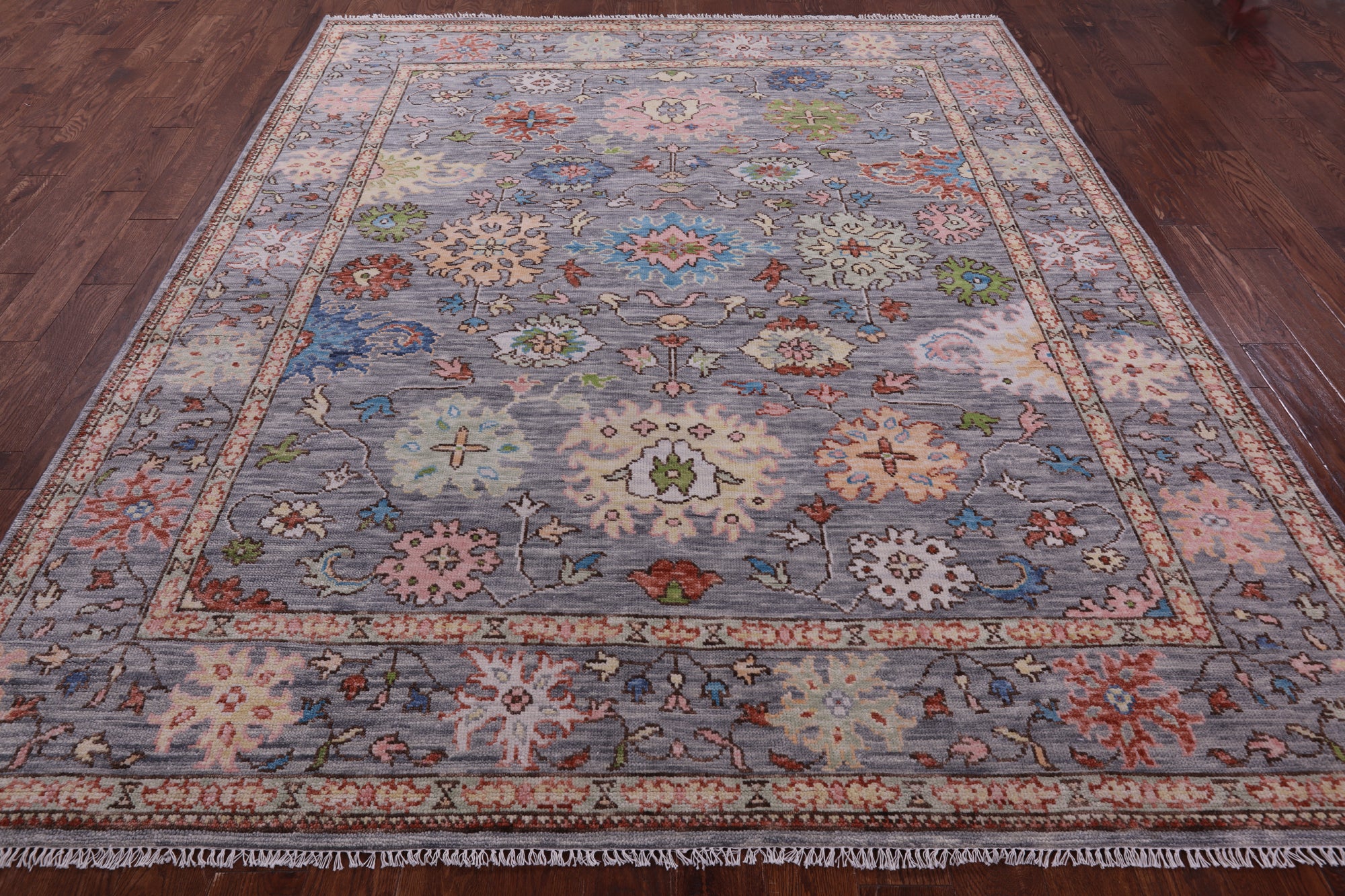 Grey Turkish Oushak Hand Knotted Wool Rug - 7' 11" X 9' 6" - Golden Nile