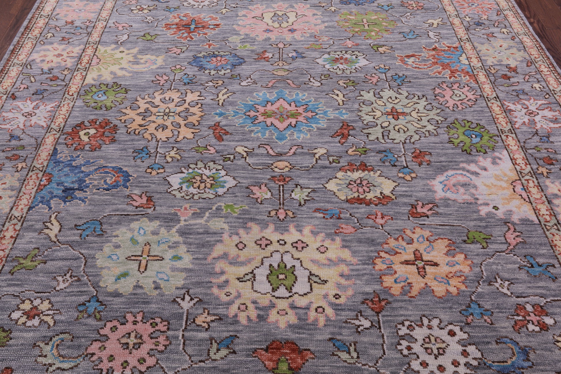 Grey Turkish Oushak Hand Knotted Wool Rug - 7' 11" X 9' 6" - Golden Nile