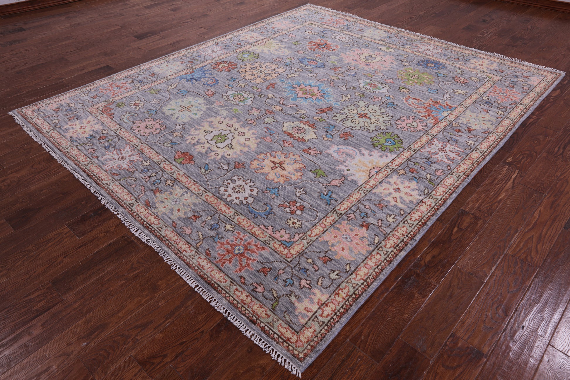 Grey Turkish Oushak Hand Knotted Wool Rug - 7' 11" X 9' 6" - Golden Nile