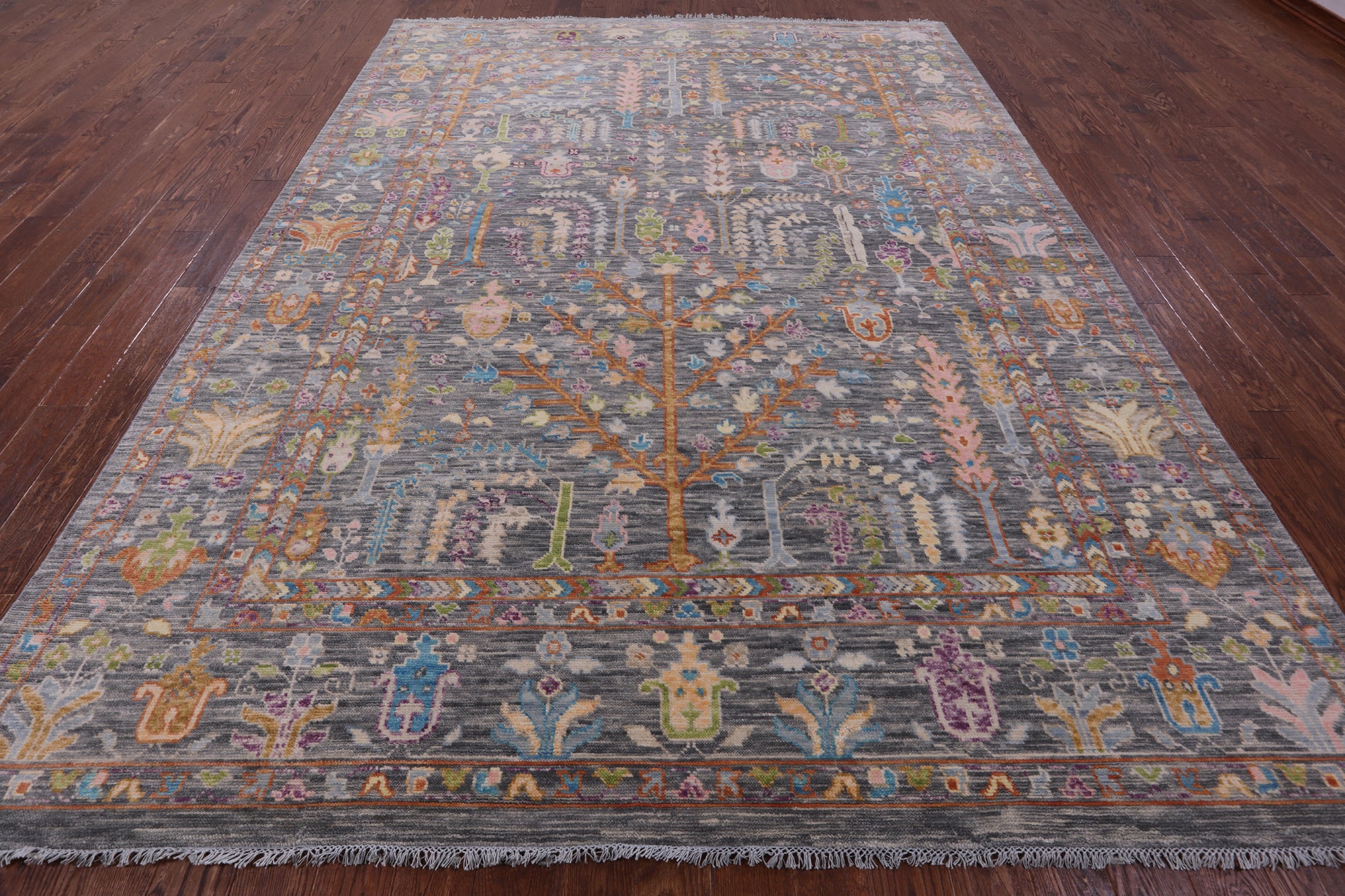 Grey Turkish Oushak Hand Knotted Wool Rug - 8' 10" X 12' 1" - Golden Nile