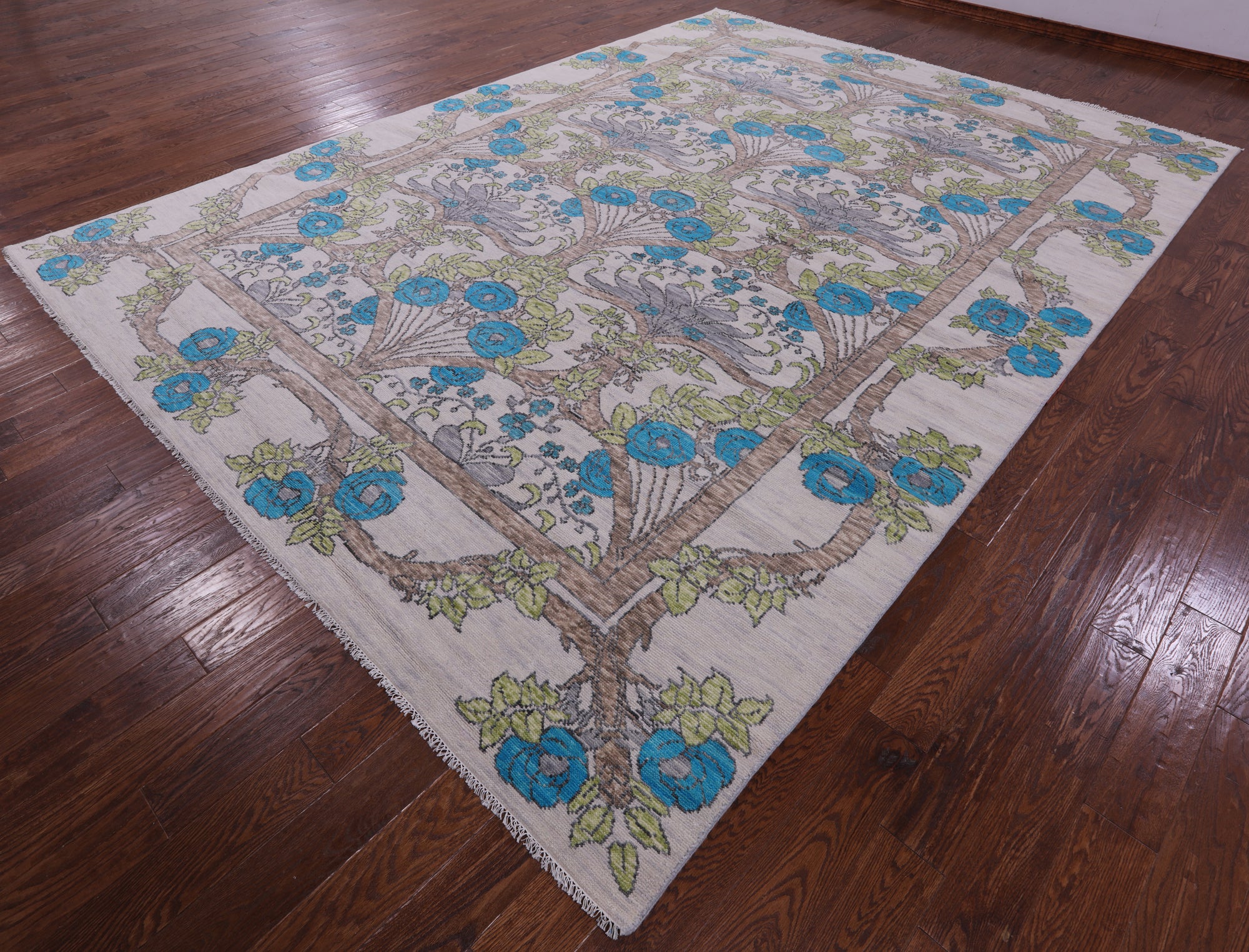 Ivory William Morris Hand Knotted Wool Rug - 10' 1" X 13' 10" - Golden Nile