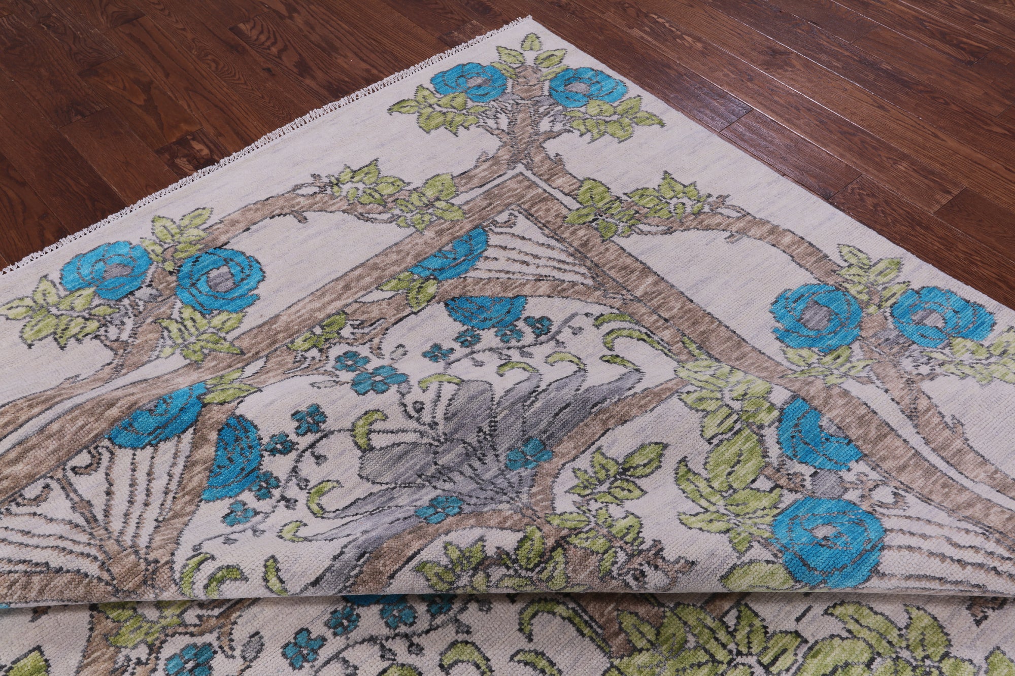 Ivory William Morris Hand Knotted Wool Rug - 10' 1" X 13' 10" - Golden Nile