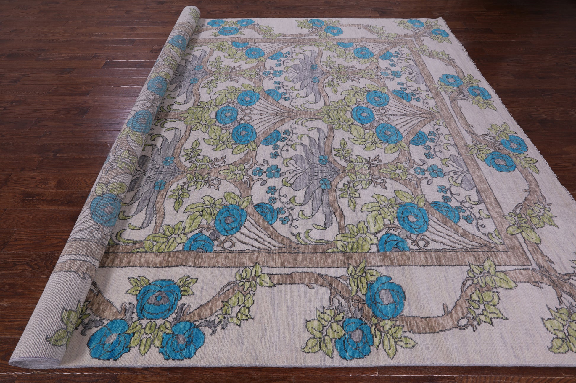 Ivory William Morris Hand Knotted Wool Rug - 10' 1" X 13' 10" - Golden Nile