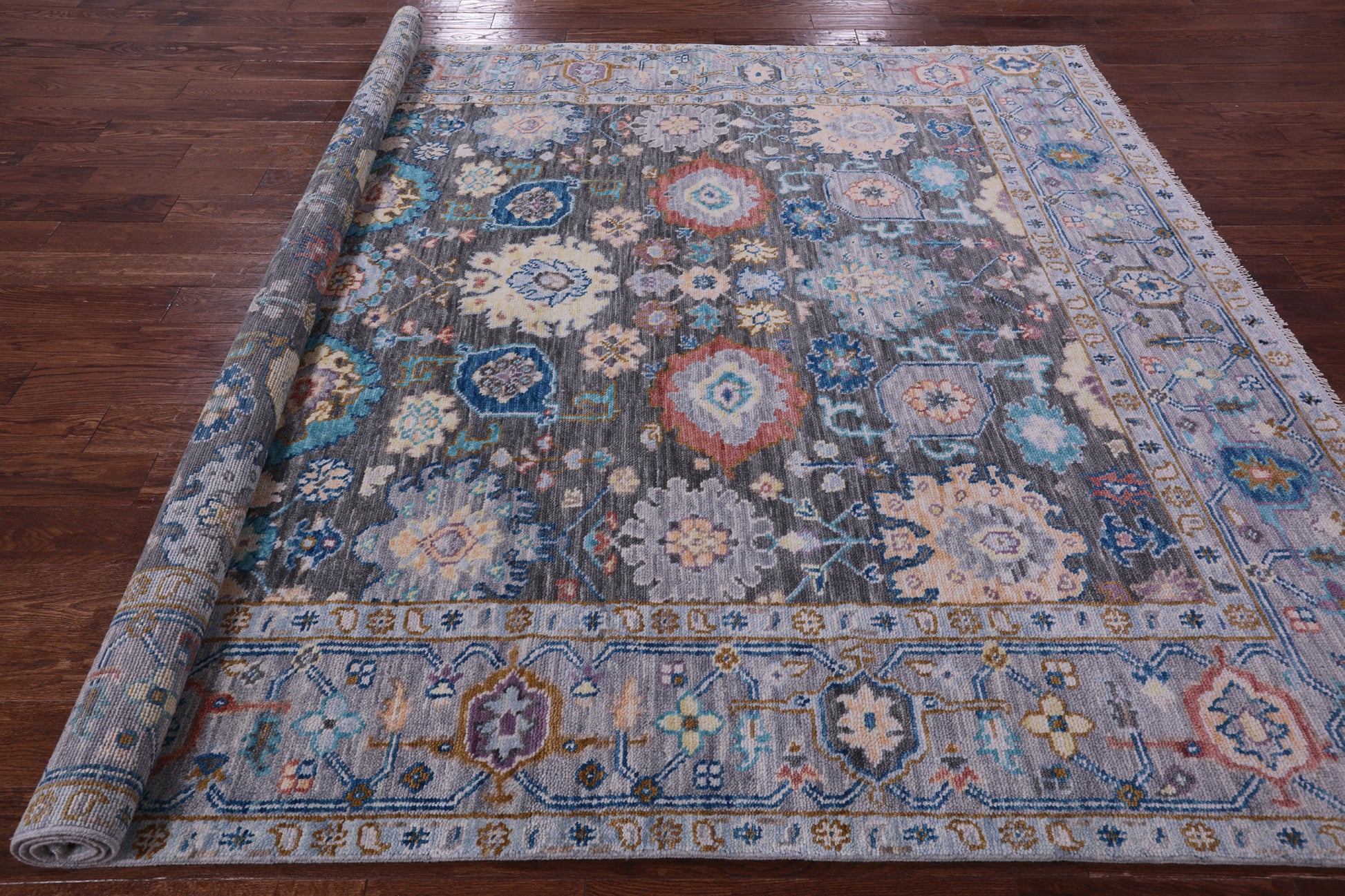 Grey Turkish Oushak Hand Knotted Wool Rug - 8' 3" X 10' 0" - Golden Nile