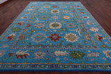 Blue Turkish Oushak Hand Knotted Wool Rug - 10' 6" X 13' 8" - Golden Nile