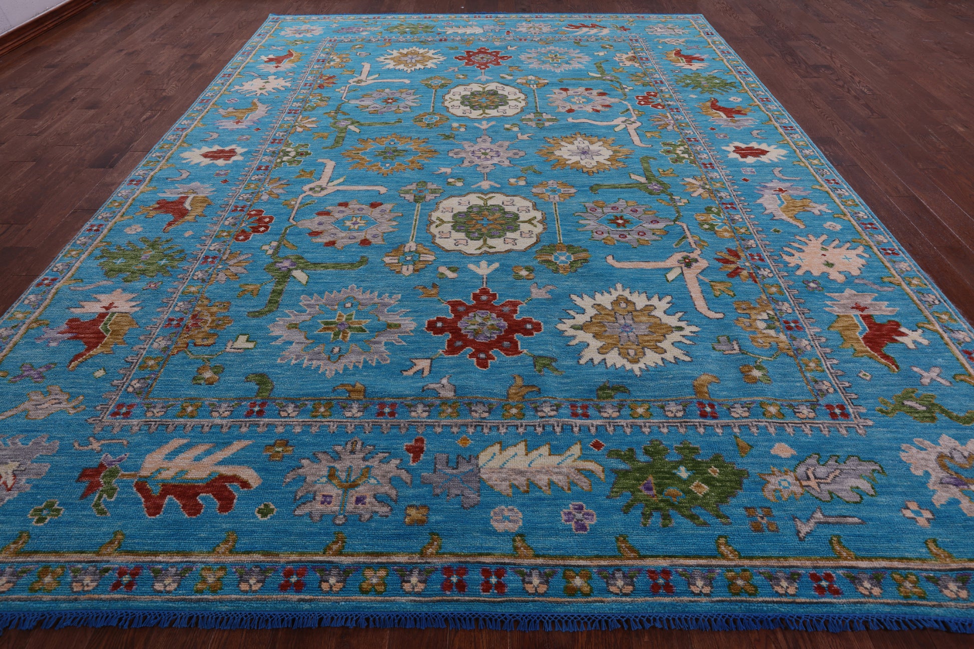 Blue Turkish Oushak Hand Knotted Wool Rug - 10' 6" X 13' 8" - Golden Nile