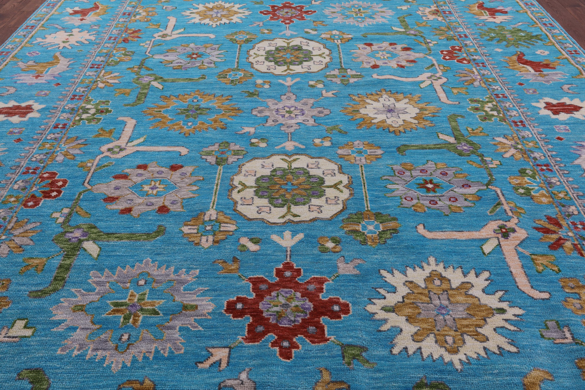 Blue Turkish Oushak Hand Knotted Wool Rug - 10' 6" X 13' 8" - Golden Nile