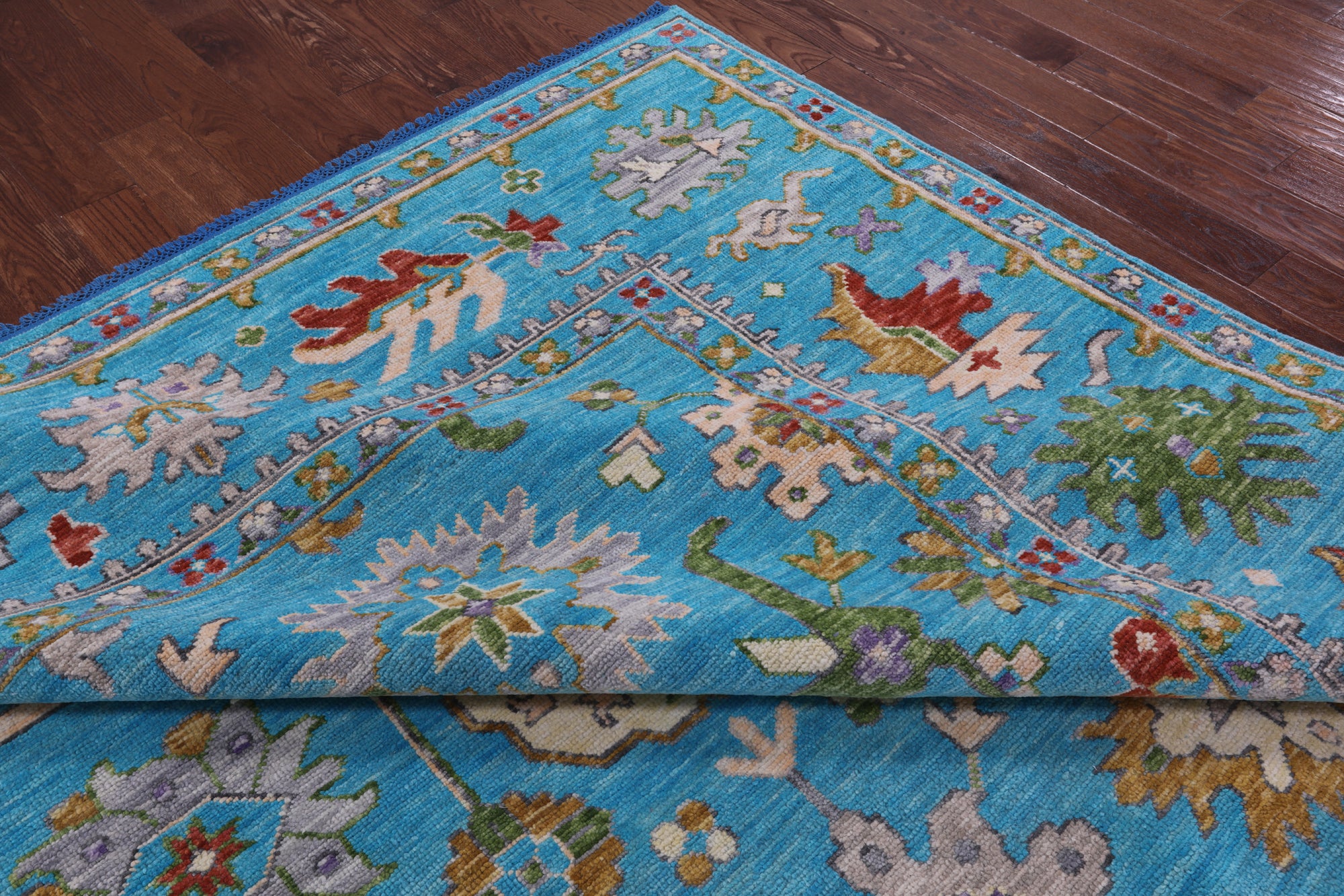 Blue Turkish Oushak Hand Knotted Wool Rug - 10' 6" X 13' 8" - Golden Nile