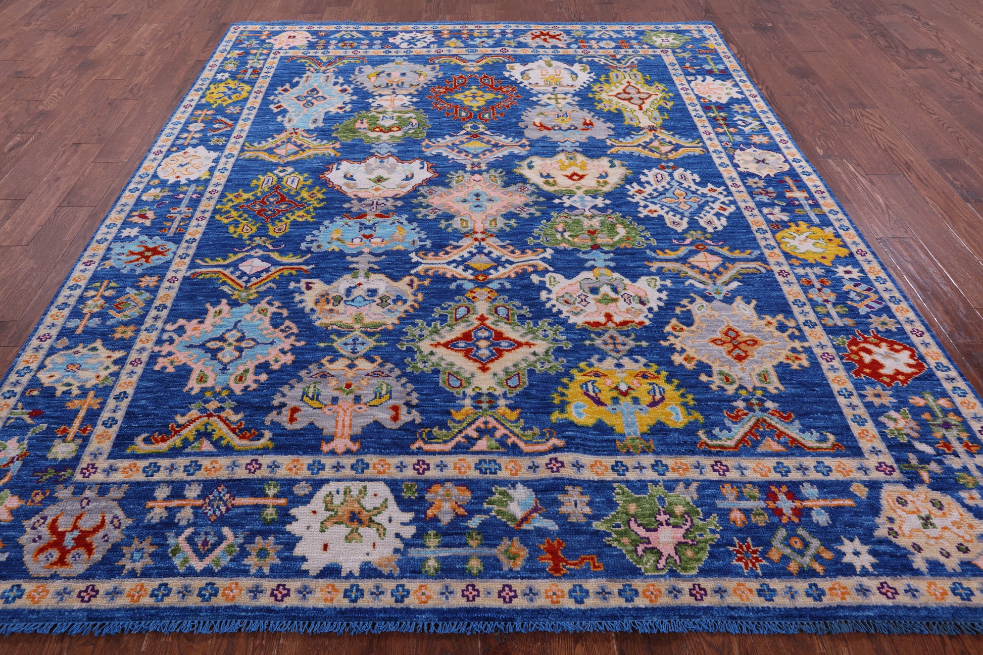 Blue Turkish Oushak Hand Knotted Wool Rug - 8' 0" X 9' 9" - Golden Nile