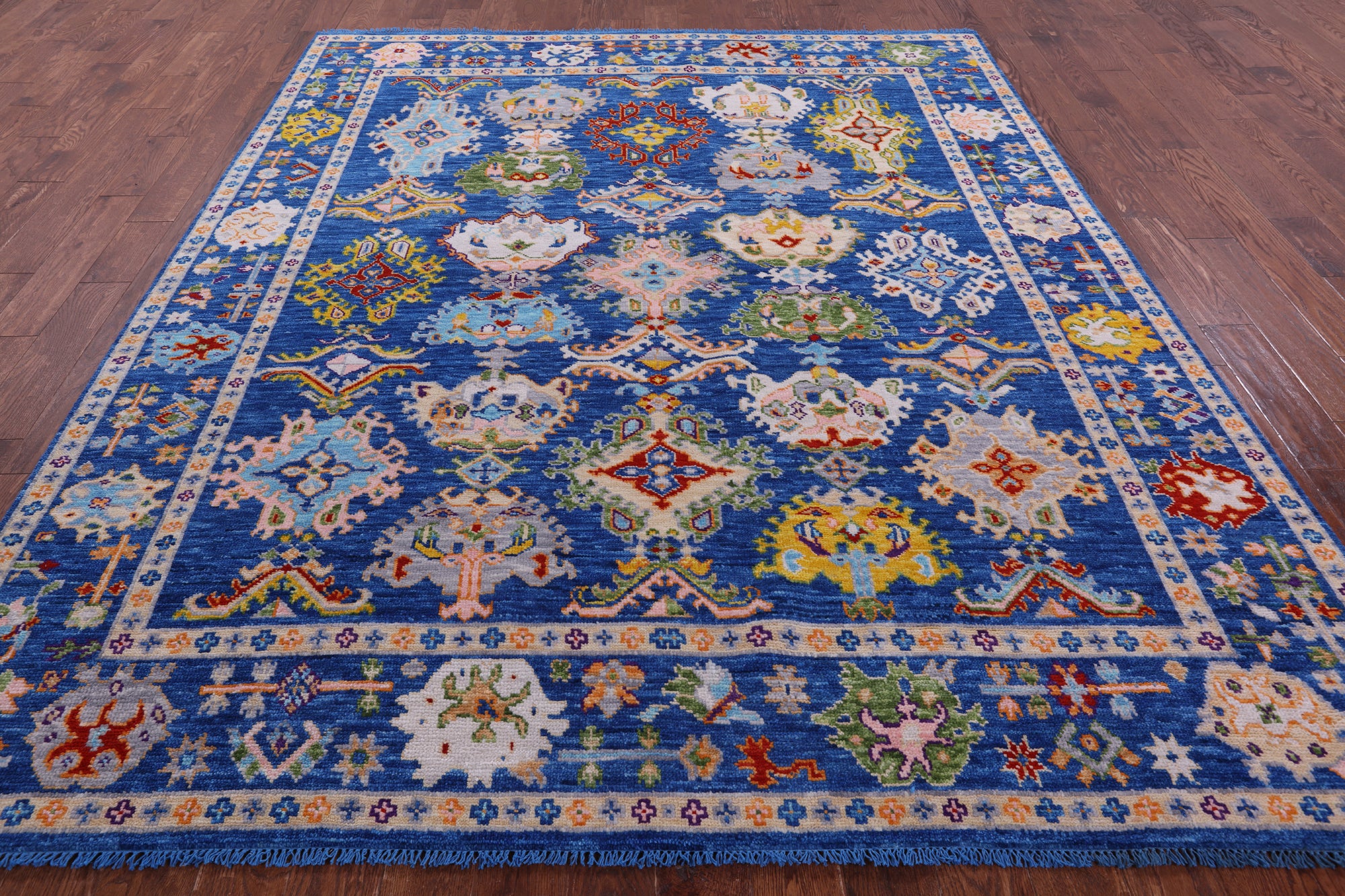 Blue Turkish Oushak Hand Knotted Wool Rug - 8' 0" X 9' 9" - Golden Nile