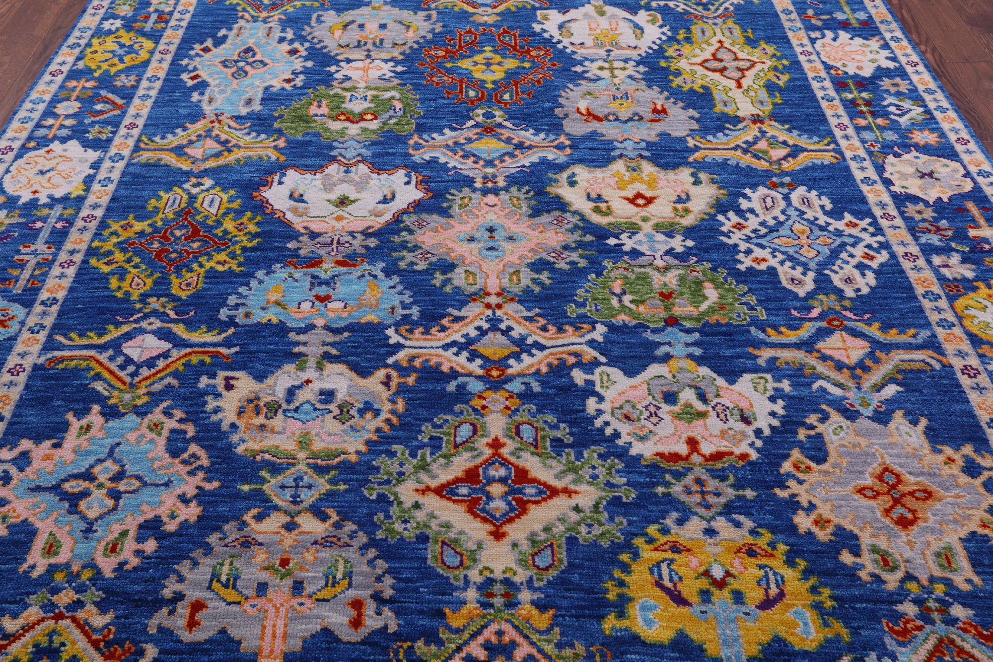 Blue Turkish Oushak Hand Knotted Wool Rug - 8' 0" X 9' 9" - Golden Nile