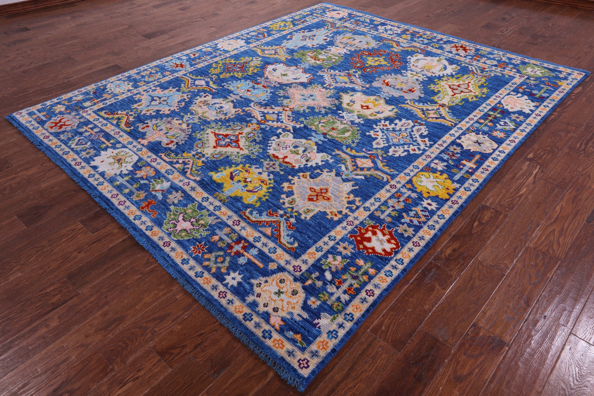 Blue Turkish Oushak Hand Knotted Wool Rug - 8' 0" X 9' 9" - Golden Nile