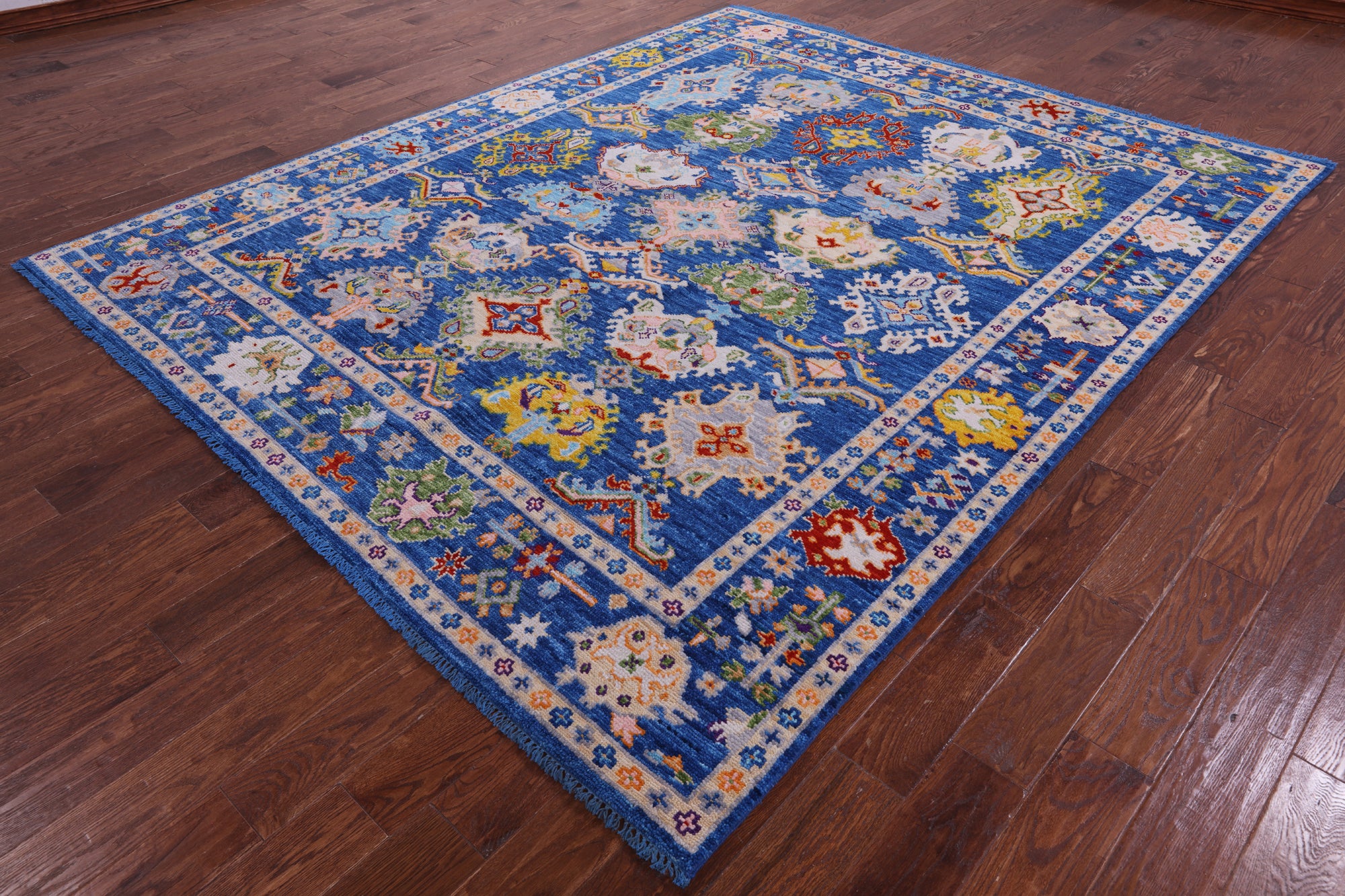 Blue Turkish Oushak Hand Knotted Wool Rug - 8' 0" X 9' 9" - Golden Nile