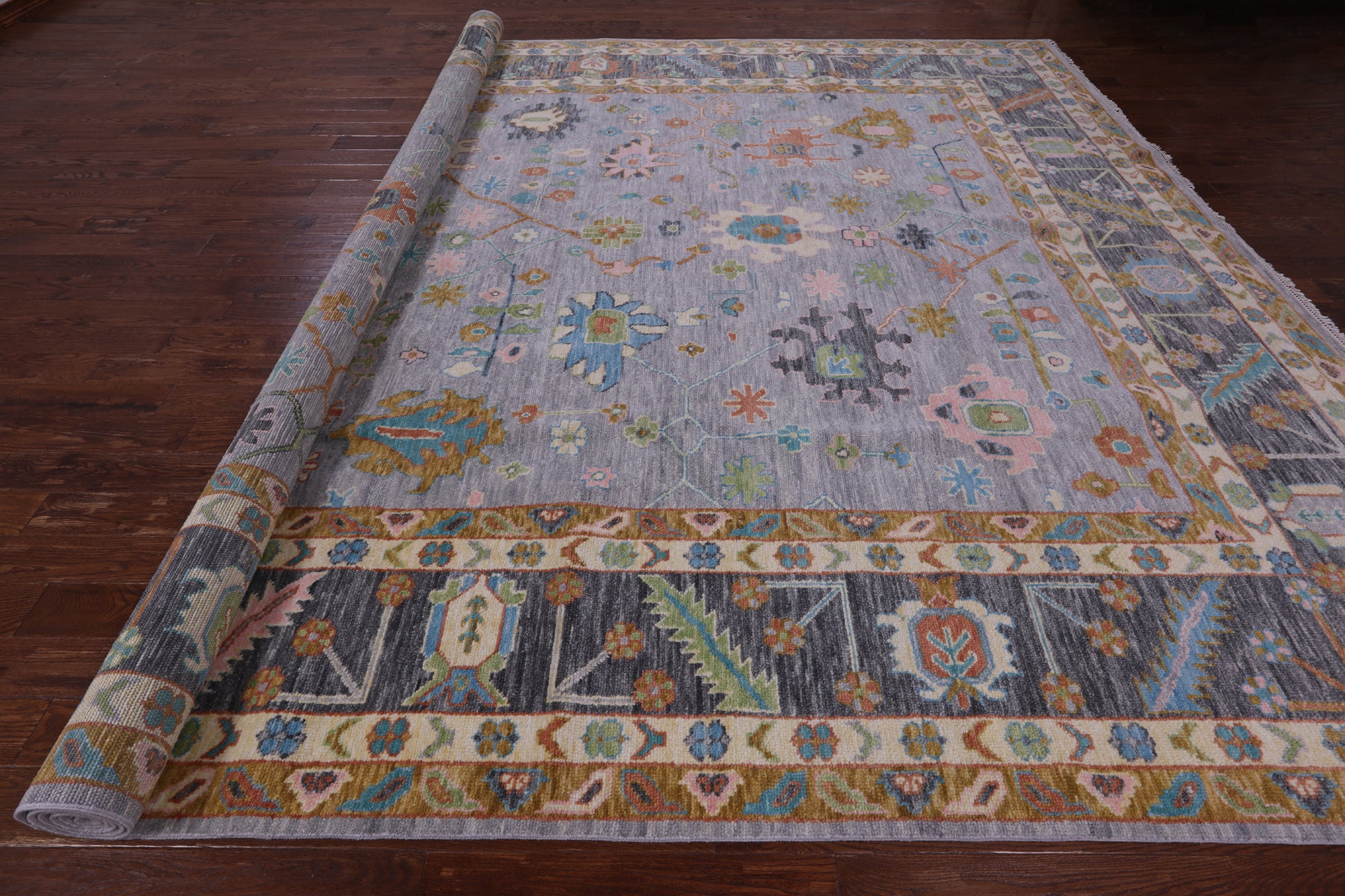 Grey Turkish Oushak Handmade Wool Rug - 12' 4" X 15' 0" - Golden Nile