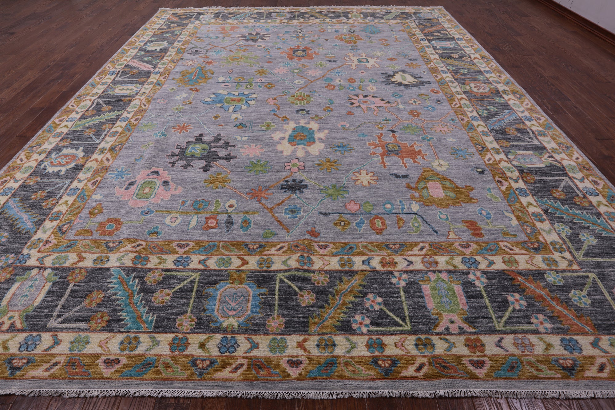 Grey Turkish Oushak Handmade Wool Rug - 12' 4" X 15' 0" - Golden Nile