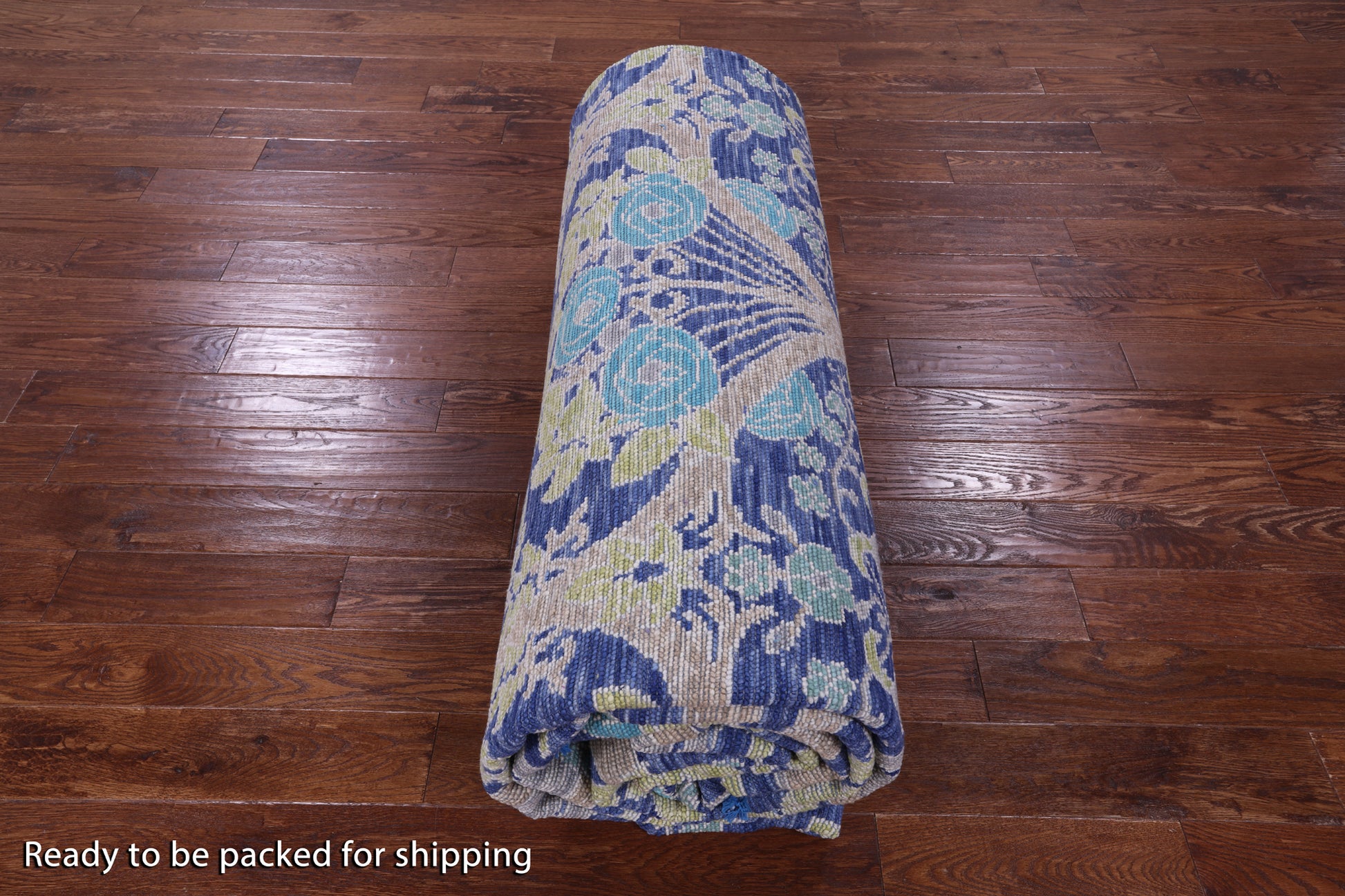 Blue William Morris Hand Knotted Wool Rug - 11' 11" X 15' 0" - Golden Nile