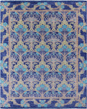 Blue William Morris Hand Knotted Wool Rug - 11' 11" X 15' 0" - Golden Nile