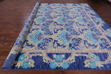 Blue William Morris Hand Knotted Wool Rug - 11' 11" X 15' 0" - Golden Nile