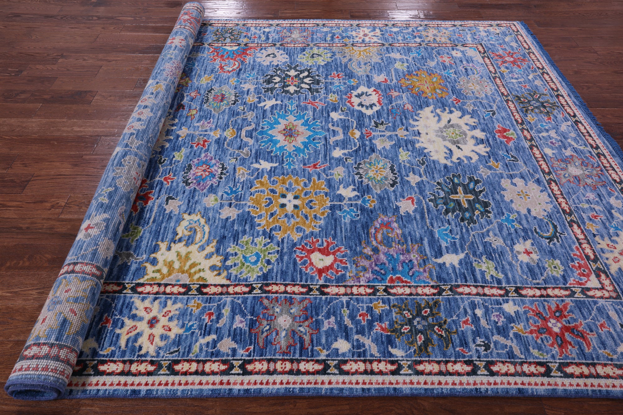 Blue Turkish Oushak Hand Knotted Wool Rug - 7' 11" X 9' 9" - Golden Nile