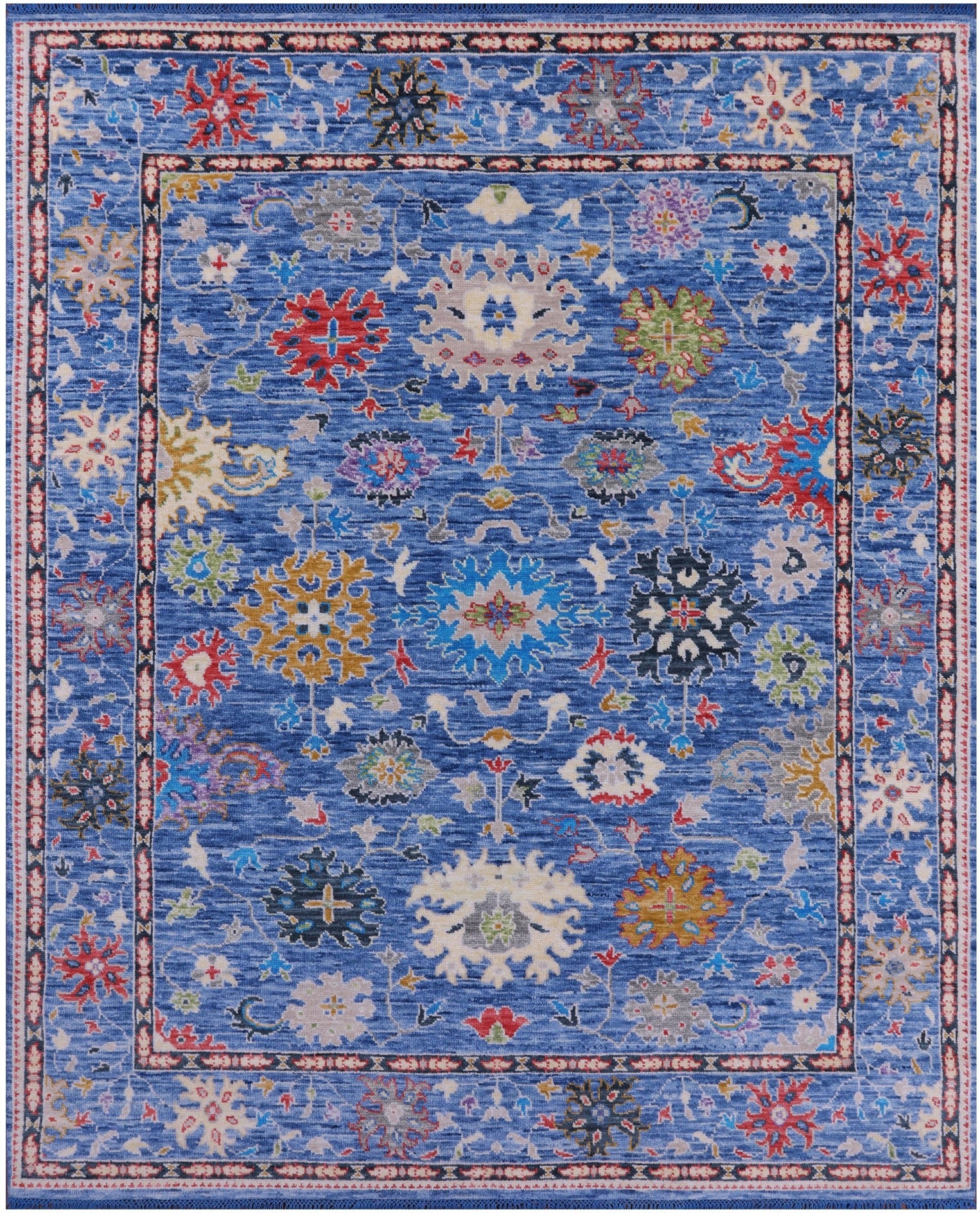 Blue Turkish Oushak Hand Knotted Wool Rug - 7' 11" X 9' 9" - Golden Nile
