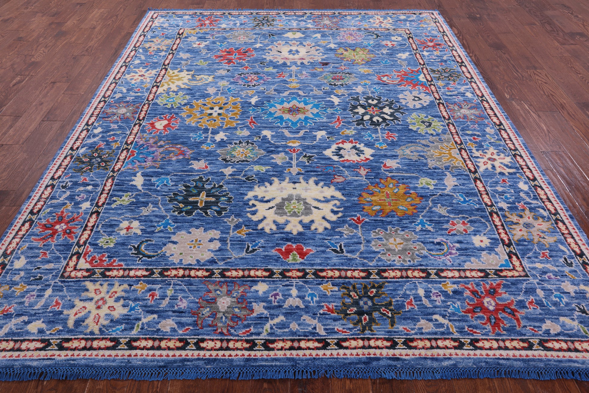 Blue Turkish Oushak Hand Knotted Wool Rug - 7' 11" X 9' 9" - Golden Nile