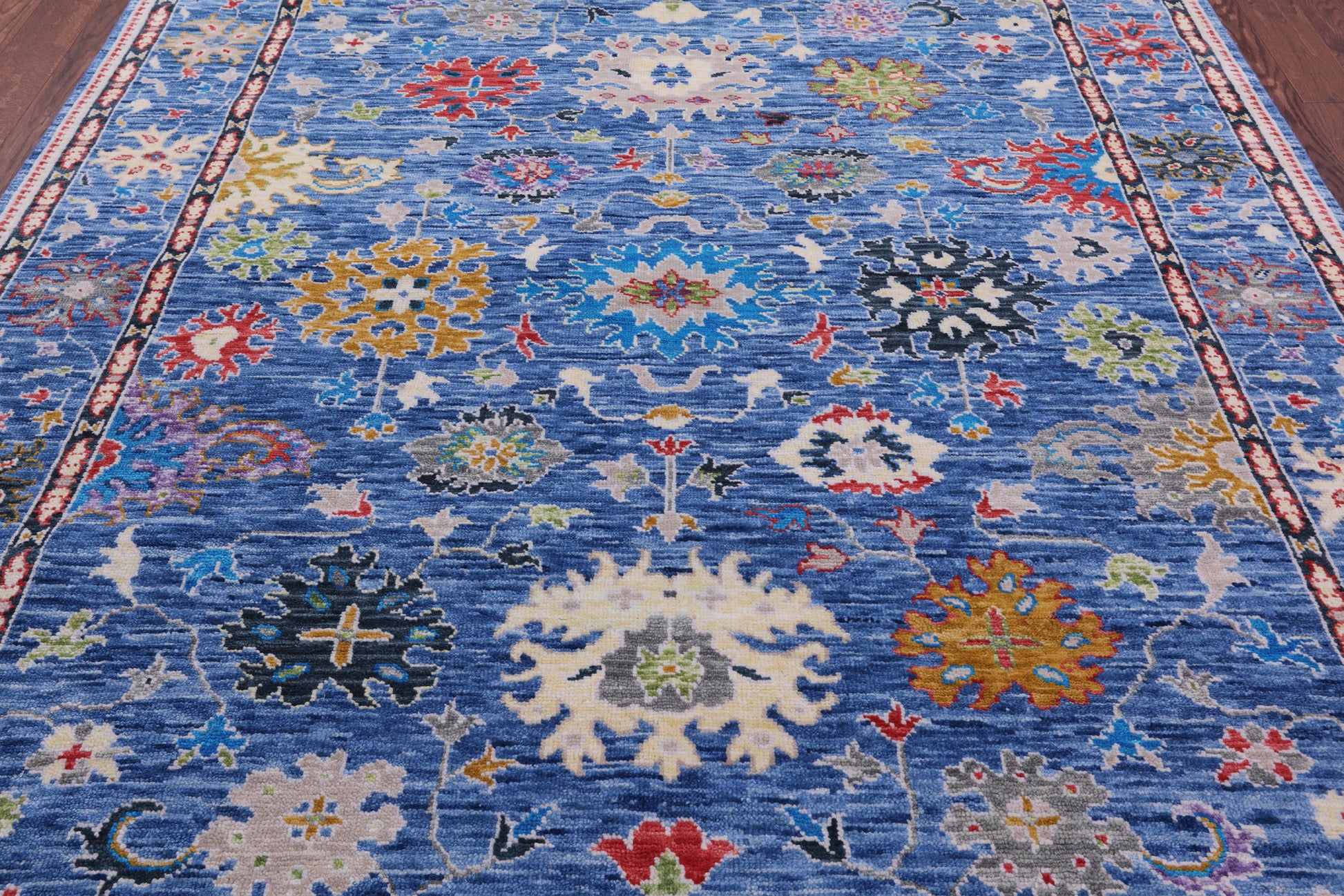 Blue Turkish Oushak Hand Knotted Wool Rug - 7' 11" X 9' 9" - Golden Nile