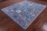 Blue Turkish Oushak Hand Knotted Wool Rug - 7' 11" X 9' 9" - Golden Nile