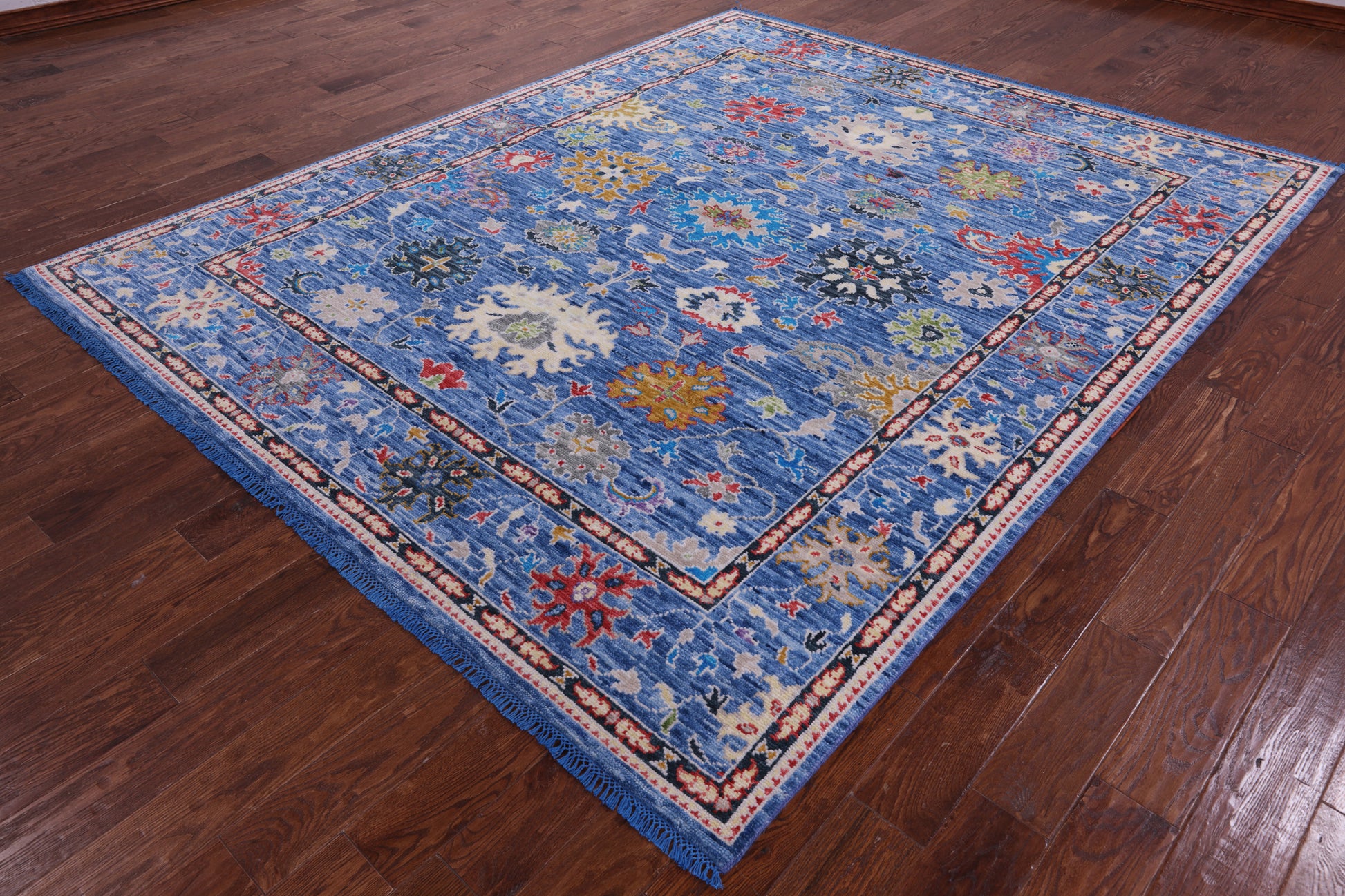 Blue Turkish Oushak Hand Knotted Wool Rug - 7' 11" X 9' 9" - Golden Nile